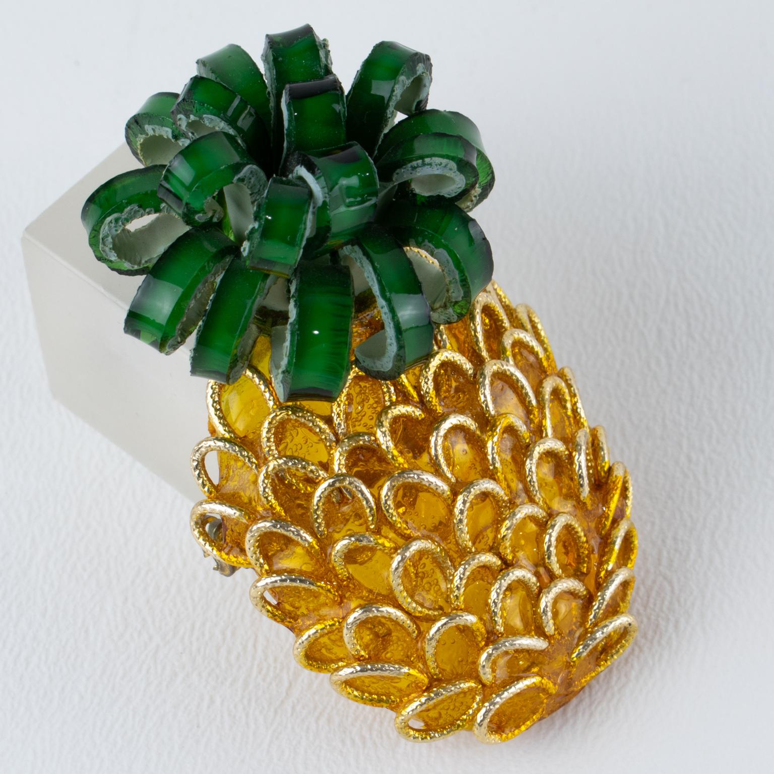 Monique Vedie, Line Vautrin Student Talosel Resin Pineapple Brooch For Sale 1