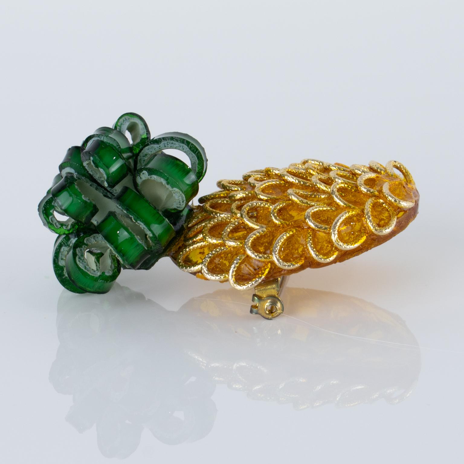 Monique Vedie, Line Vautrin Student Talosel Resin Pineapple Brooch For Sale 2