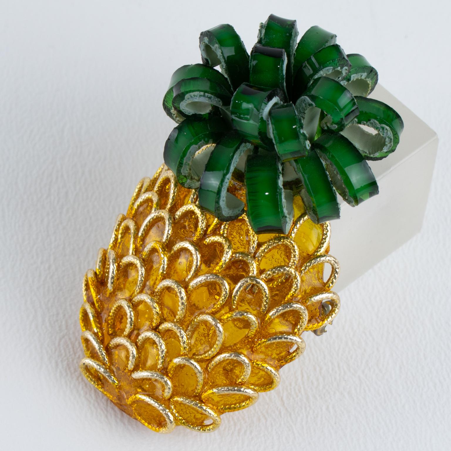 Monique Vedie, Line Vautrin Student Talosel Resin Pineapple Brooch For Sale 4