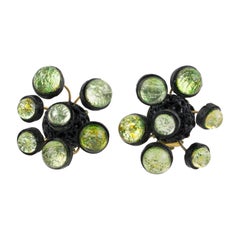 Monique Vedie Paris Resin Clip Earrings Green Sputnik