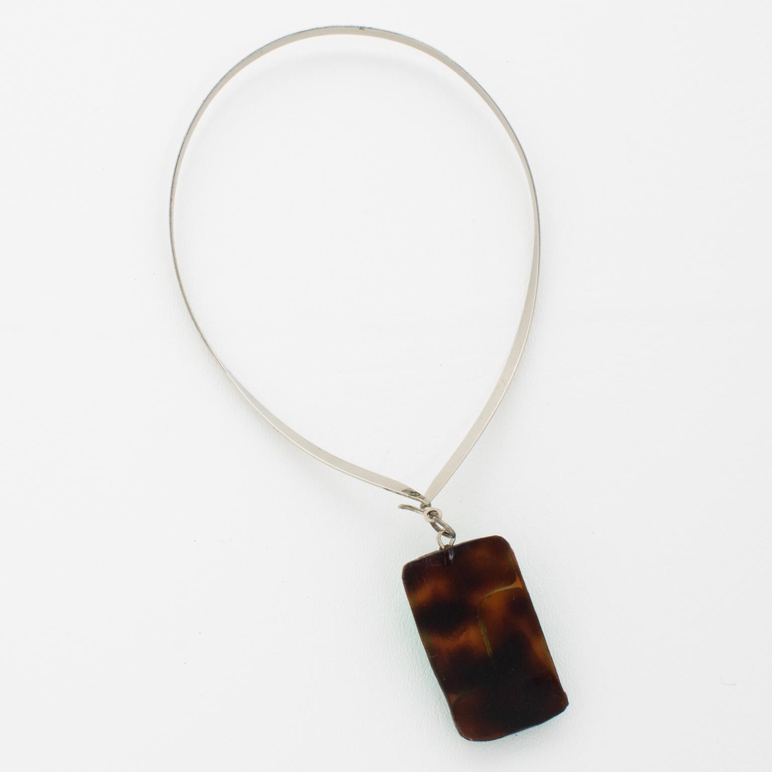 Collana modernista Monique Vedie Paris in talosel turchese e cromo in vendita 9