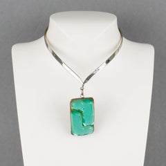 Collana modernista Monique Vedie Paris in talosel turchese e cromo