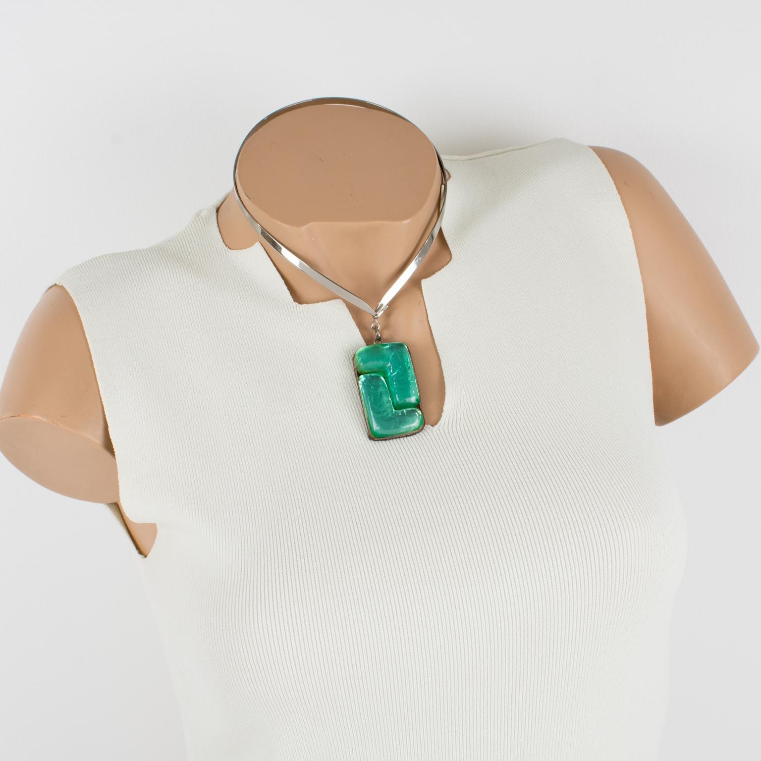 Modernista Collana modernista Monique Vedie Paris in talosel turchese e cromo in vendita