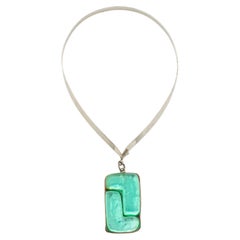 Collana modernista Monique Vedie Paris in talosel turchese e cromo