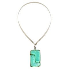 Collana modernista Monique Vedie Paris in talosel turchese e cromo