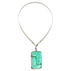 Monique Vedie Paris Turquoise Talosel Resin and Chrome Modernist Necklace