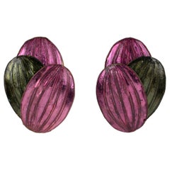 Monique Vedie Floral Green and Purple Resin Earrings, Line Vautrin School