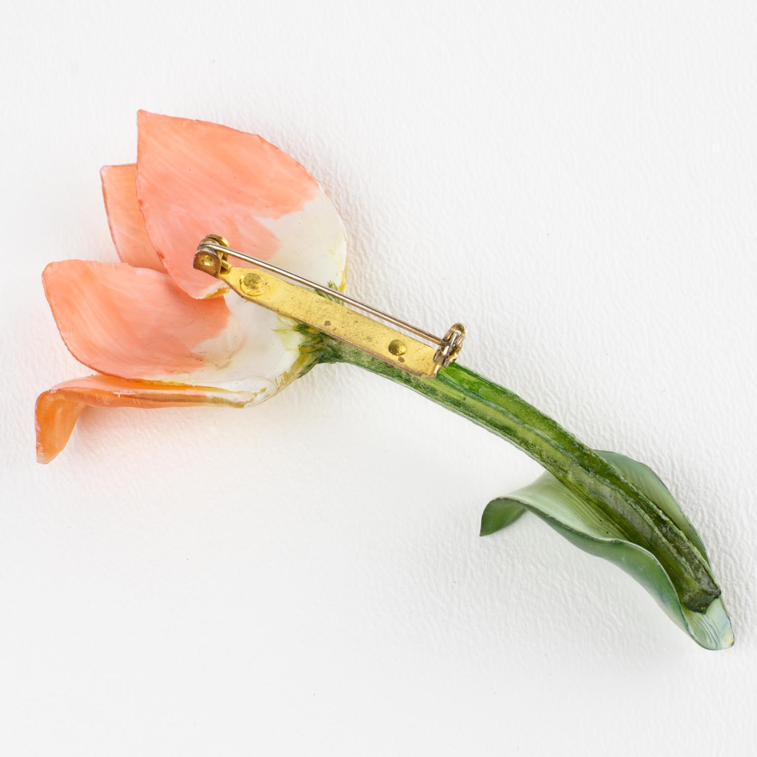 Broche Floral Tulipán de Resina Monique Vedie Talosel, Escuela Line Vautrin en venta 1