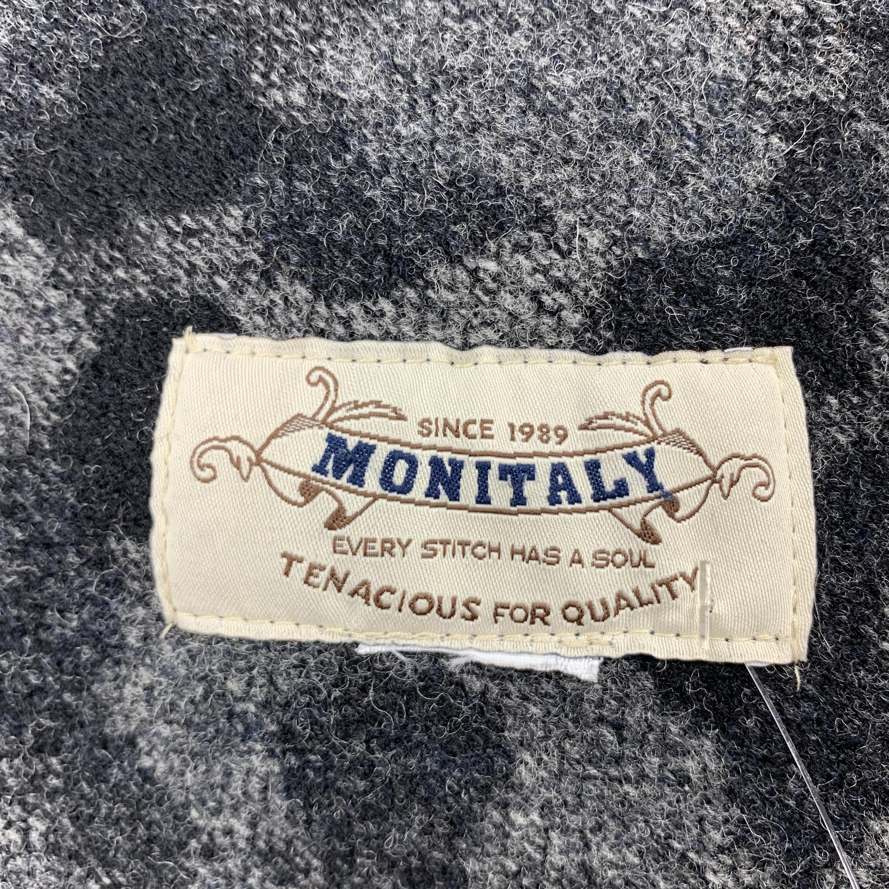MONITALY Black & Gray Camouflage Wool Patch Pockets Fringe Scarf In Excellent Condition In San Francisco, CA
