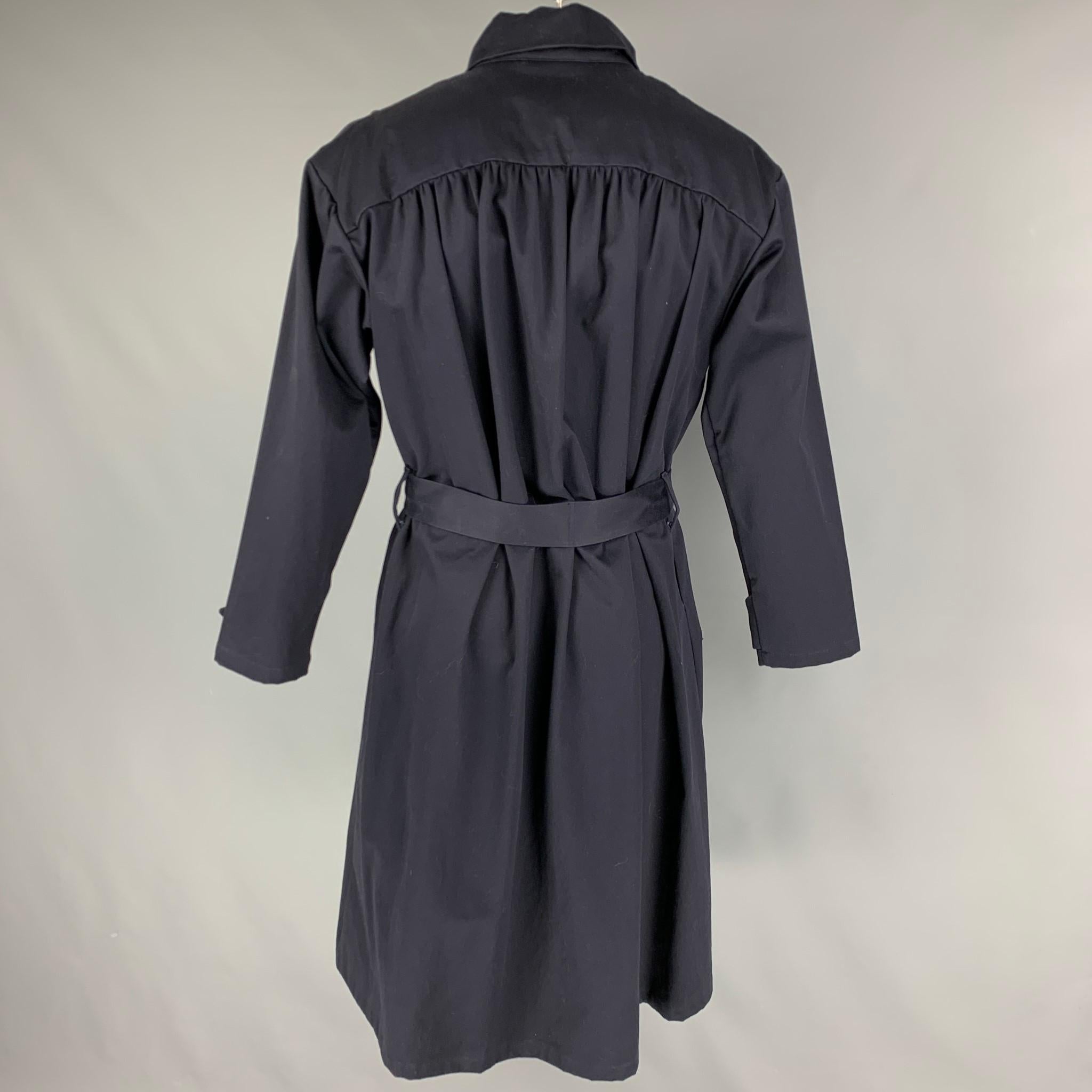 MONITALY Size M Navy Sateen Double Breasted Coat In Good Condition In San Francisco, CA