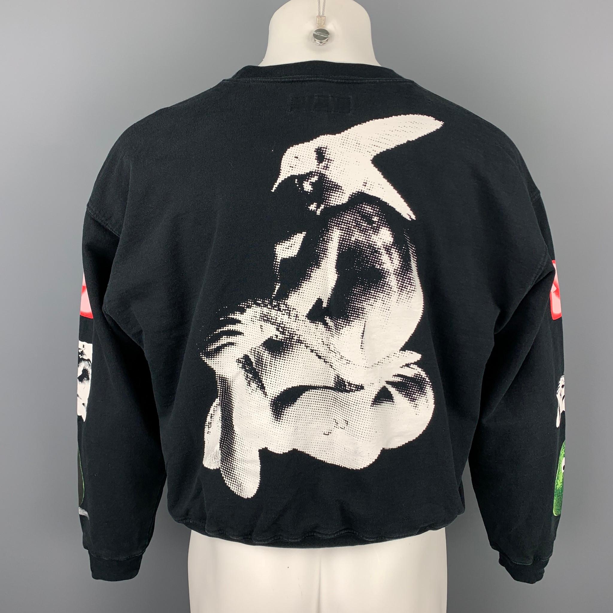 MONITALY Größe S Schwarz Abstrakt Baumwolle Cropped Sweatshirt im Zustand „Gut“ in San Francisco, CA