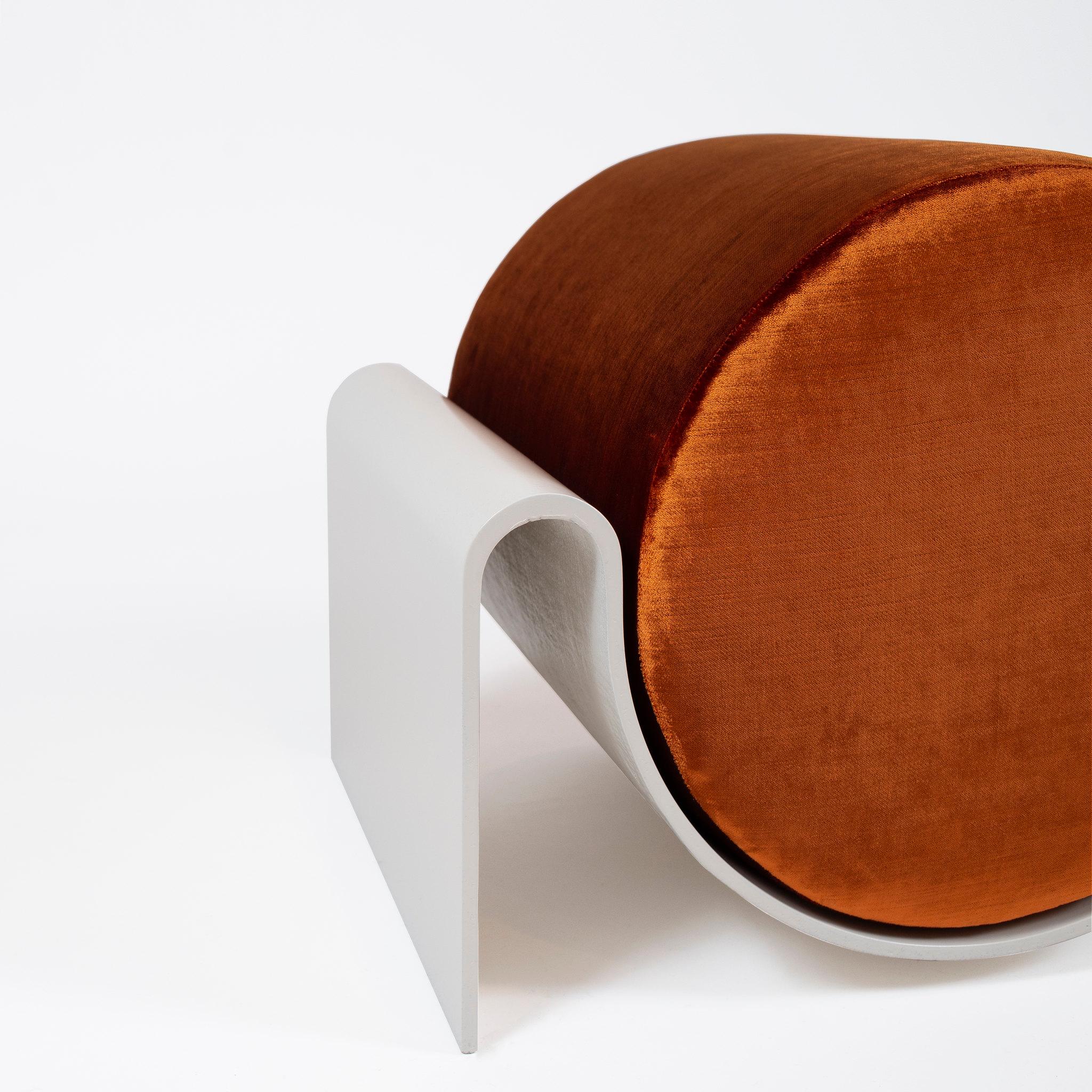 Asa Pingree’s slinky, singular fiberglass creations are a direct reflection of the designer’s penchant for clean lines and lightweight structures. The stool is made of a lightweight fiberglass composite with a molded gel coat surface that is