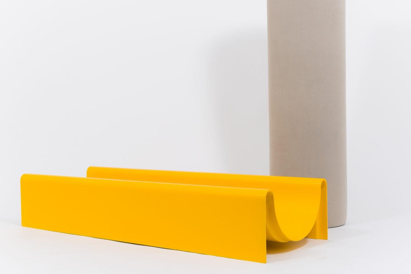 yellow upholstered bench