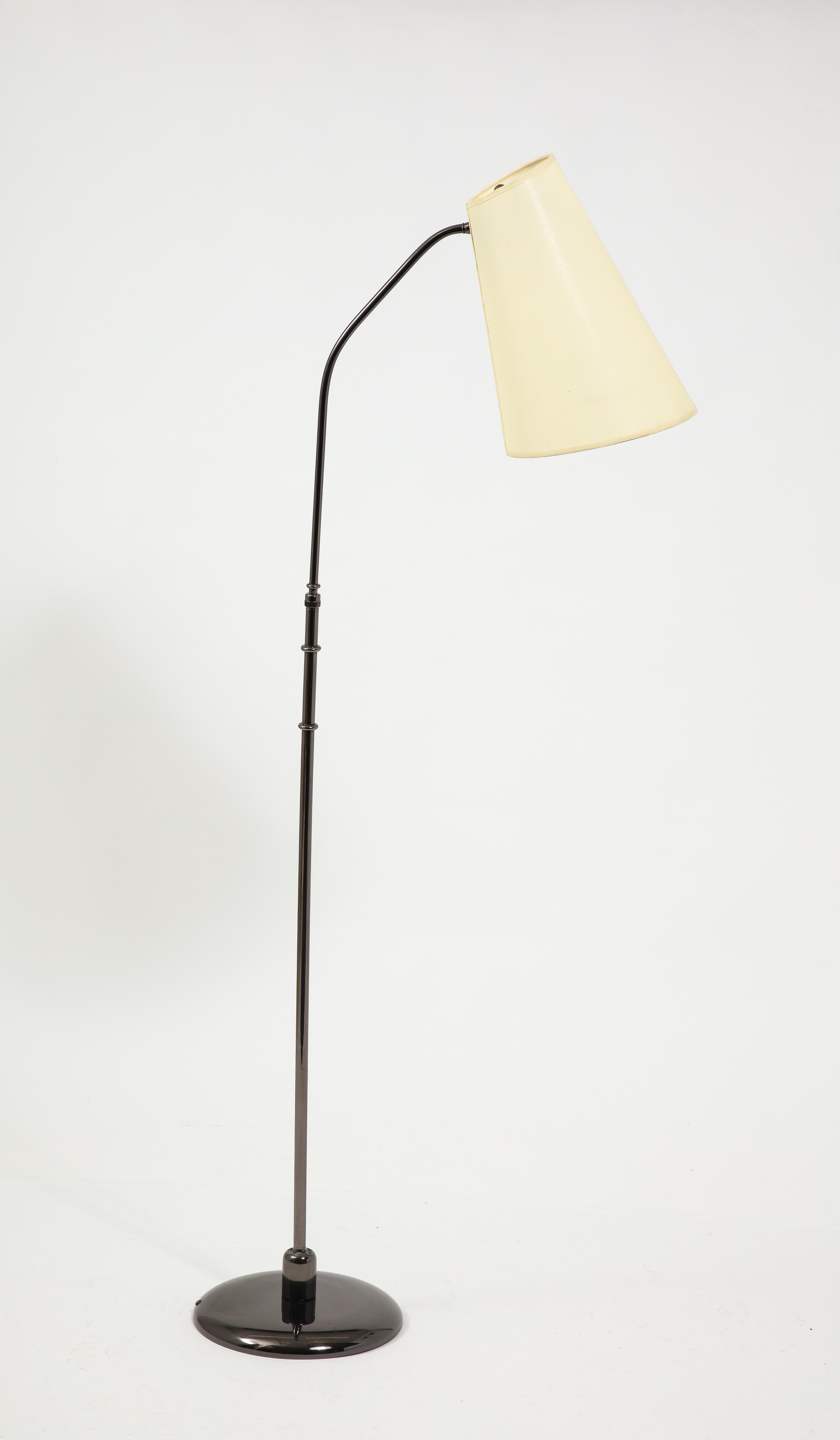 Monix Black Nickel Reading Floor Lamp, France 1950's 3