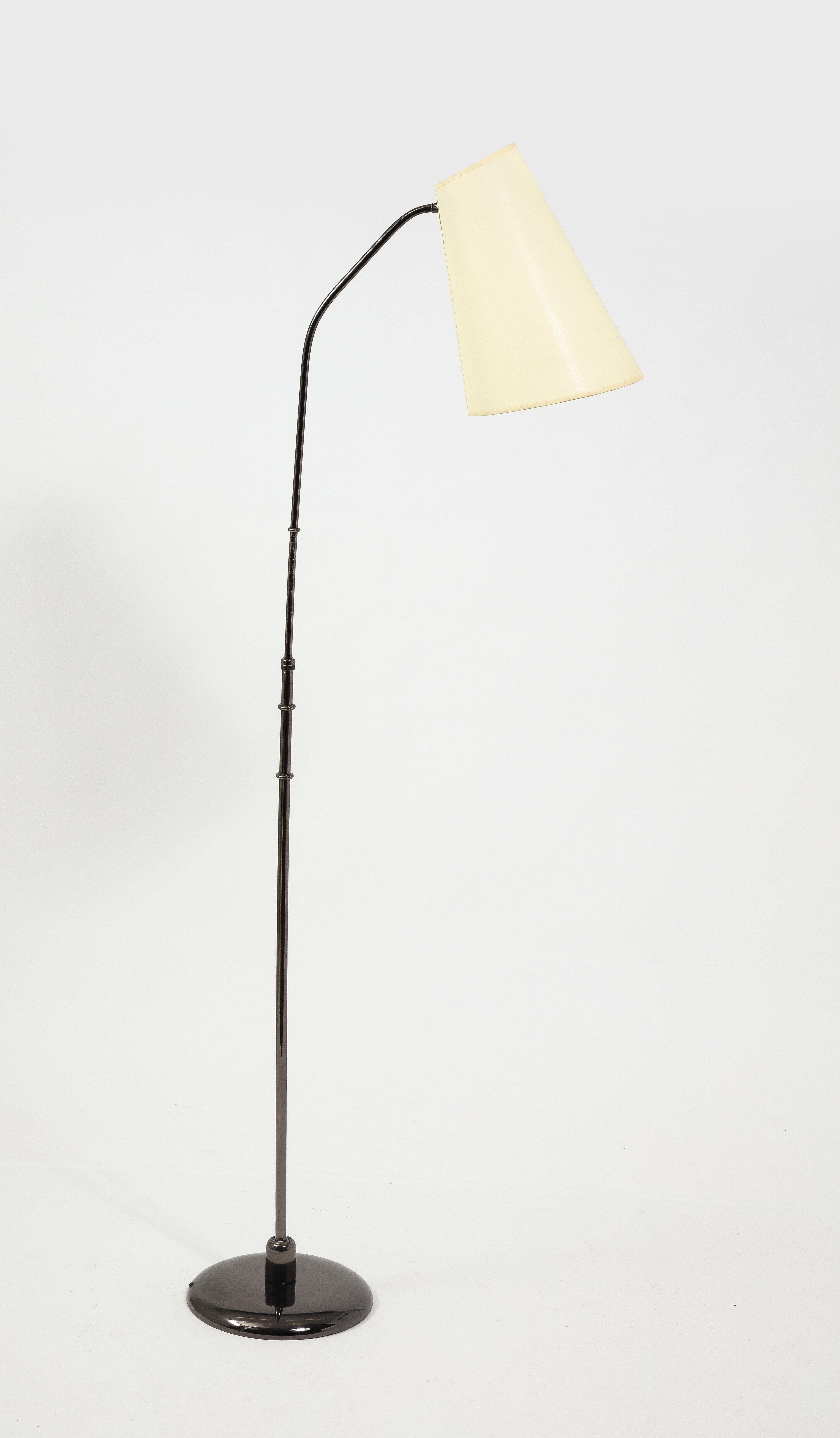Monix Black Nickel Reading Floor Lamp, France 1950's For Sale 4