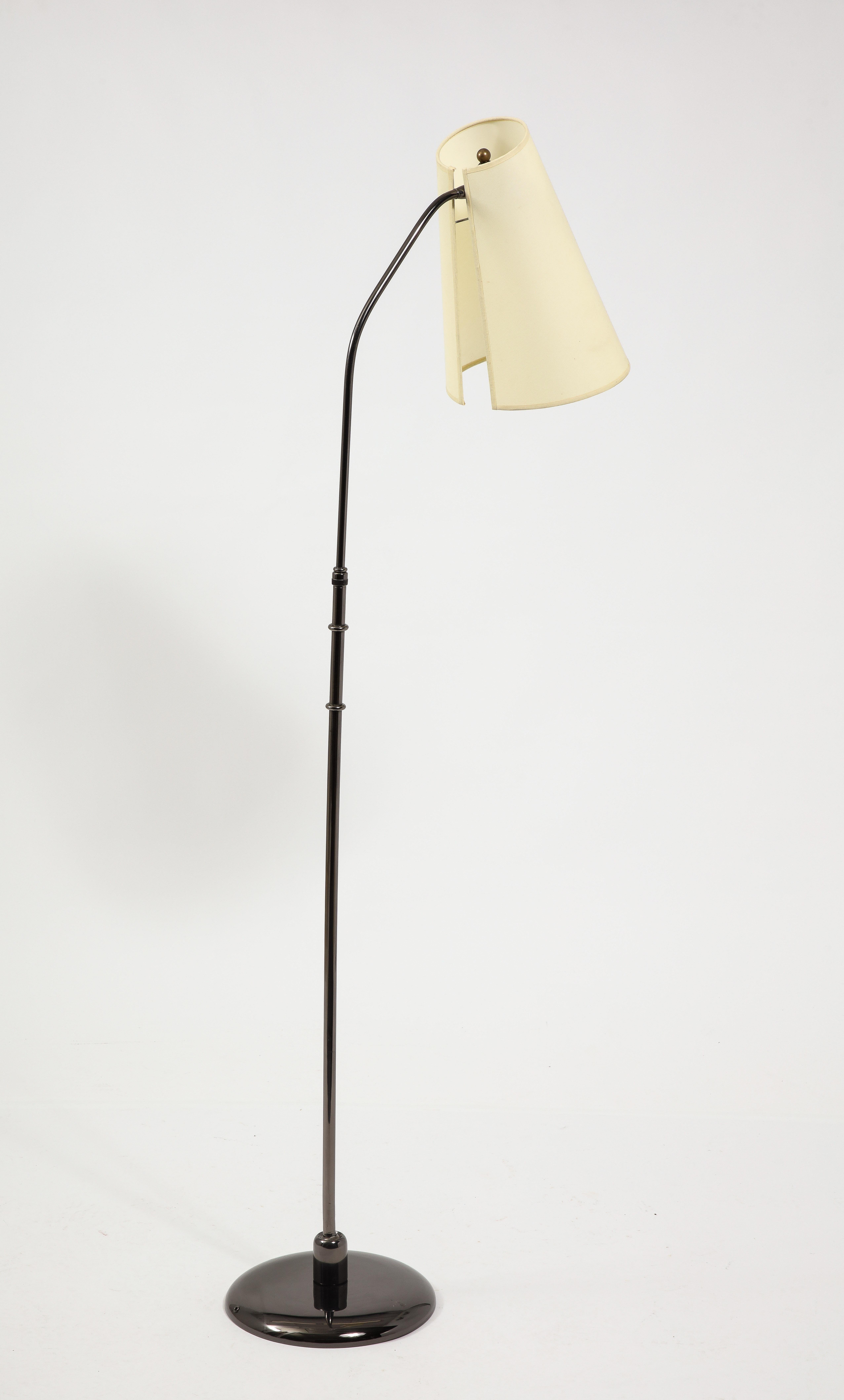 Monix Black Nickel Reading Floor Lamp, France 1950's 6