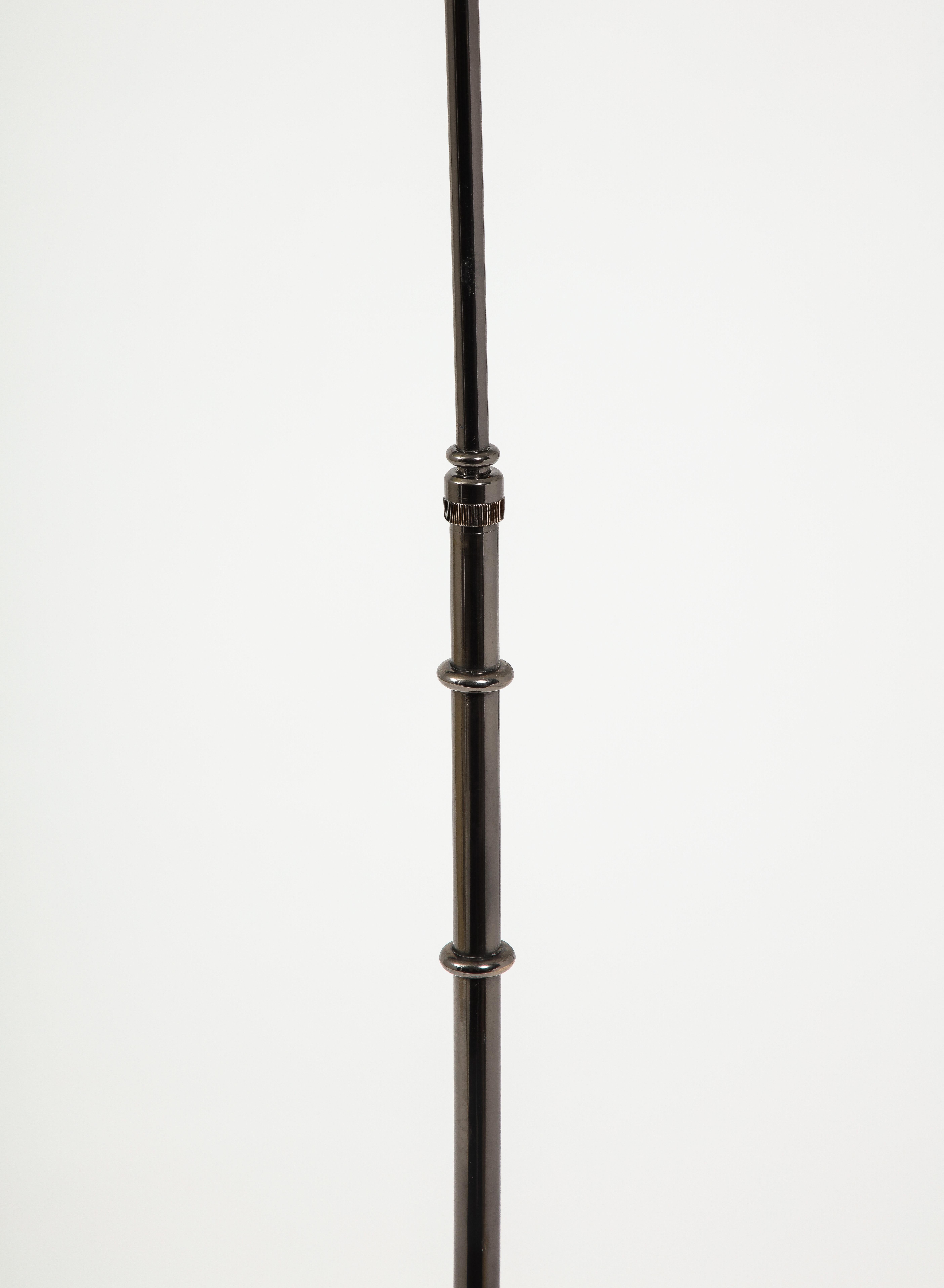 French Monix Black Nickel Reading Floor Lamp, France 1950's For Sale