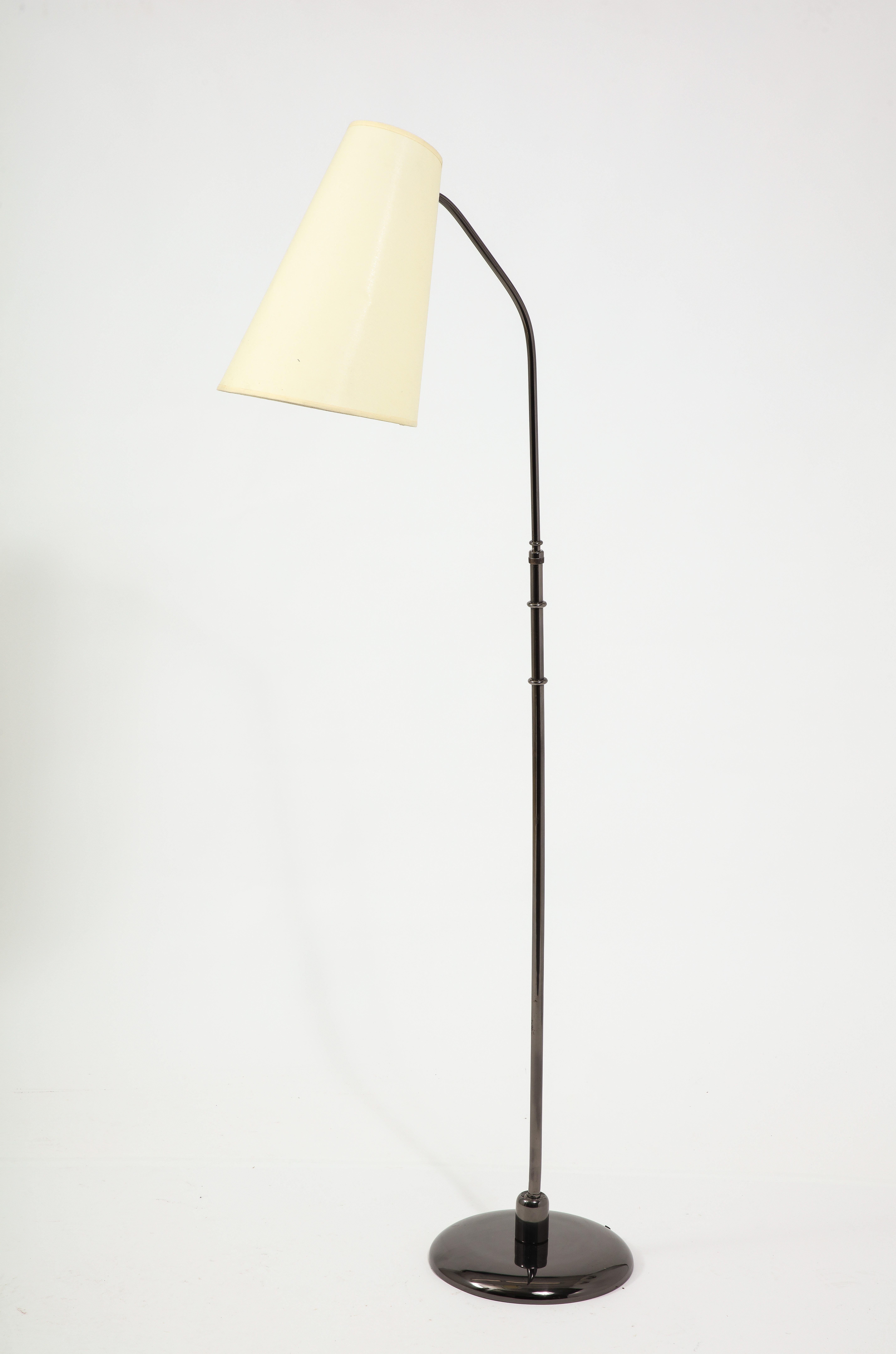 Monix Black Nickel Reading Floor Lamp, France 1950's In Good Condition For Sale In New York, NY