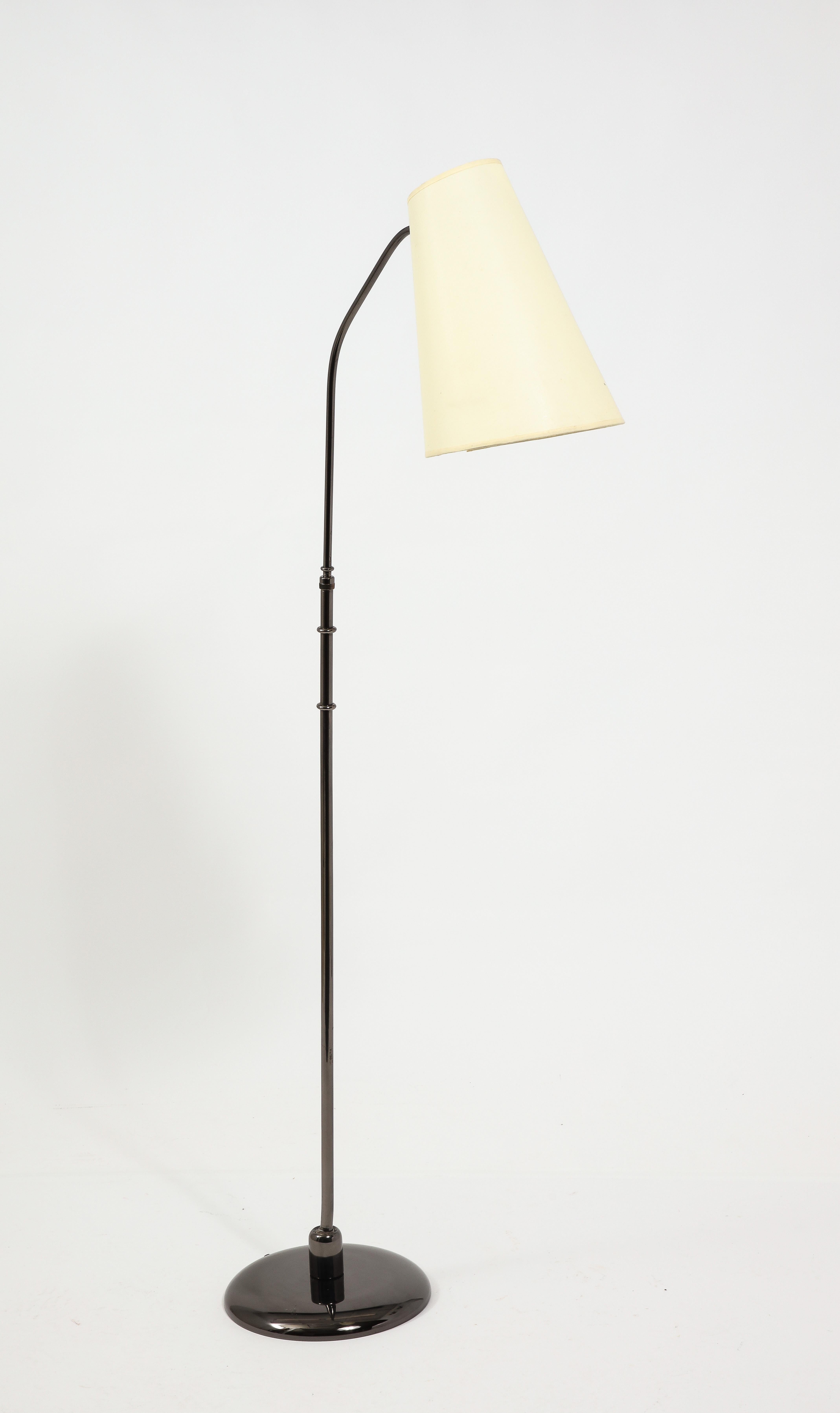 Brass Monix Black Nickel Reading Floor Lamp, France 1950's For Sale