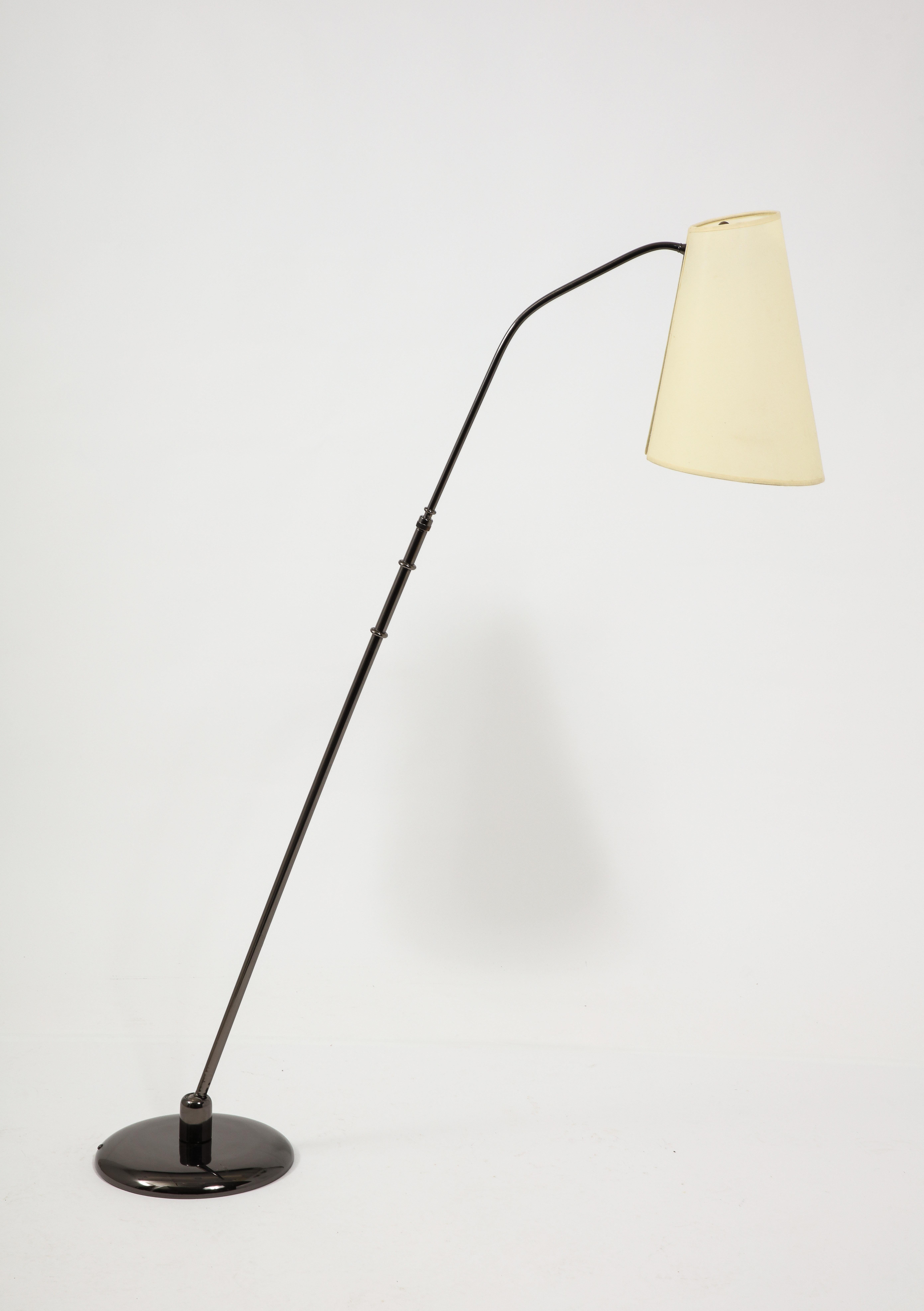 Monix Lese-Stehlampe aus schwarzem Nickel, Frankreich 1950er Jahre im Angebot 2