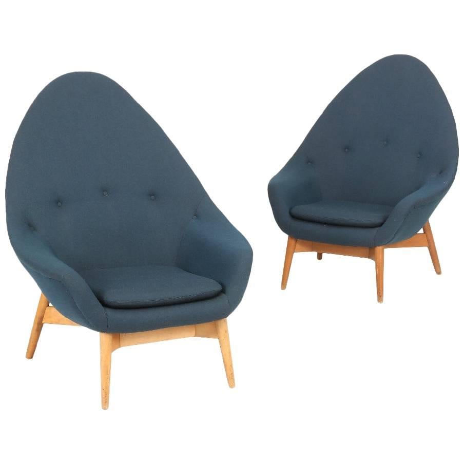 “Monk”, a Pair of Easy Chairs with Beech Legs For Sale
