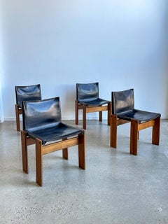 "Monk" Black Leather & Walnut Timber Chairs by Afra and Tobia Scarpa for Molteni