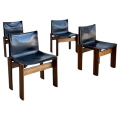 "Monk" Black Leather & Walnut Timber Chairs by Afra and Tobia Scarpa for Molteni