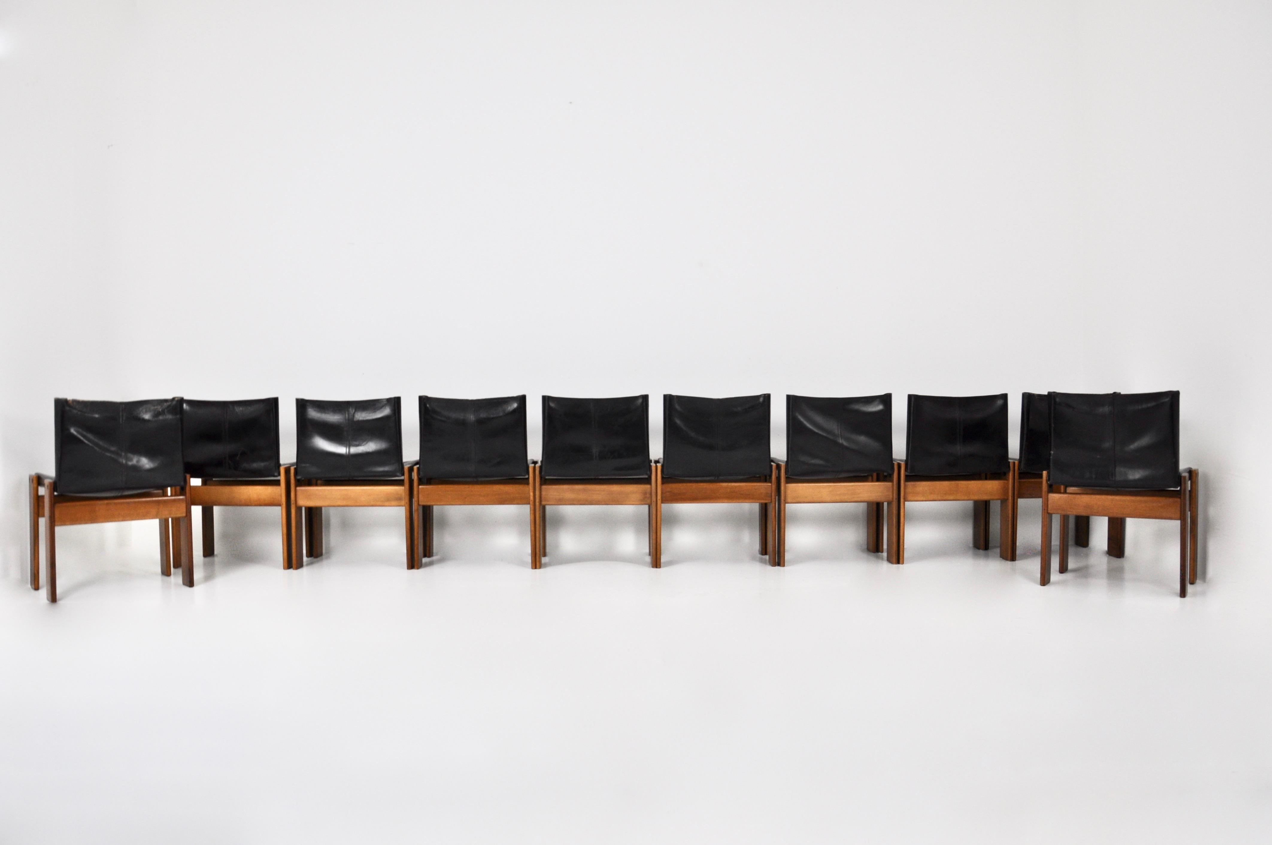 Leather Monk Dining Chairs by Afra & Tobia Scarpa for Molteni, 1970s Set of 10