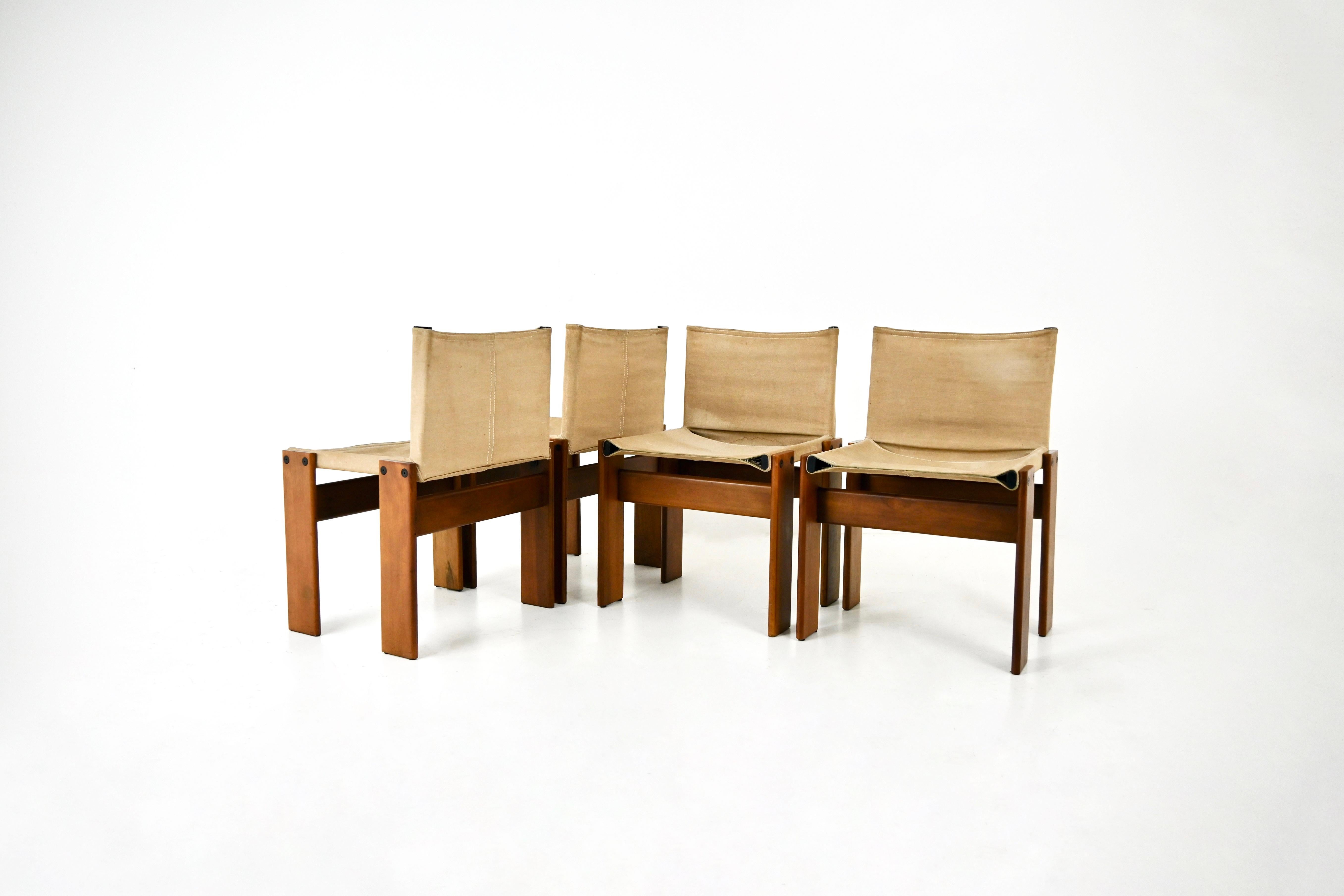 Set of 4 canvas and wood chairs by Afra and Tobia Scarpa. Model: Monk. Seat height: 43 cm. Wear due to time and age of the chairs.
FOR SHIPPING, REQUEST US FOR RECEIVE THE BEST PRICE
