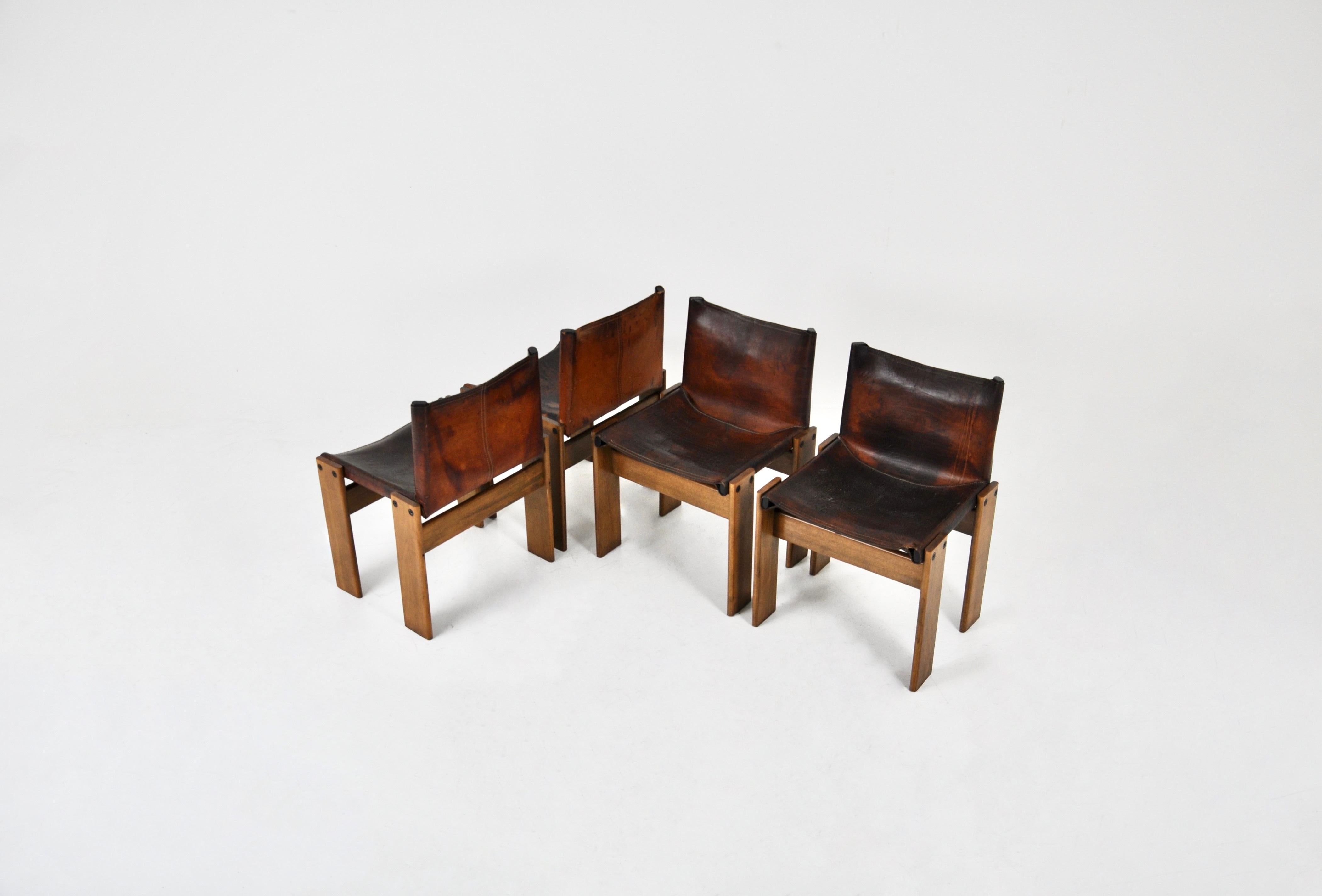 Mid-Century Modern Monk Dining Chairs by Afra & Tobia Scarpa for Molteni, 1970s, Set of 4 For Sale