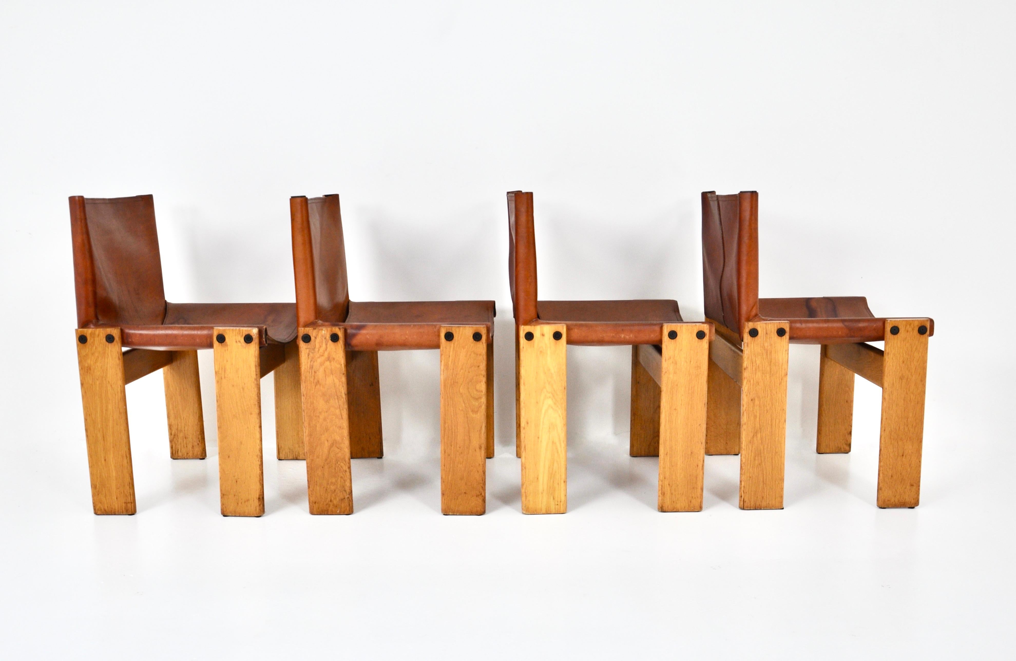 Mid-Century Modern Monk Dining Chairs by Afra & Tobia Scarpa for Molteni, 1970s, Set of 4