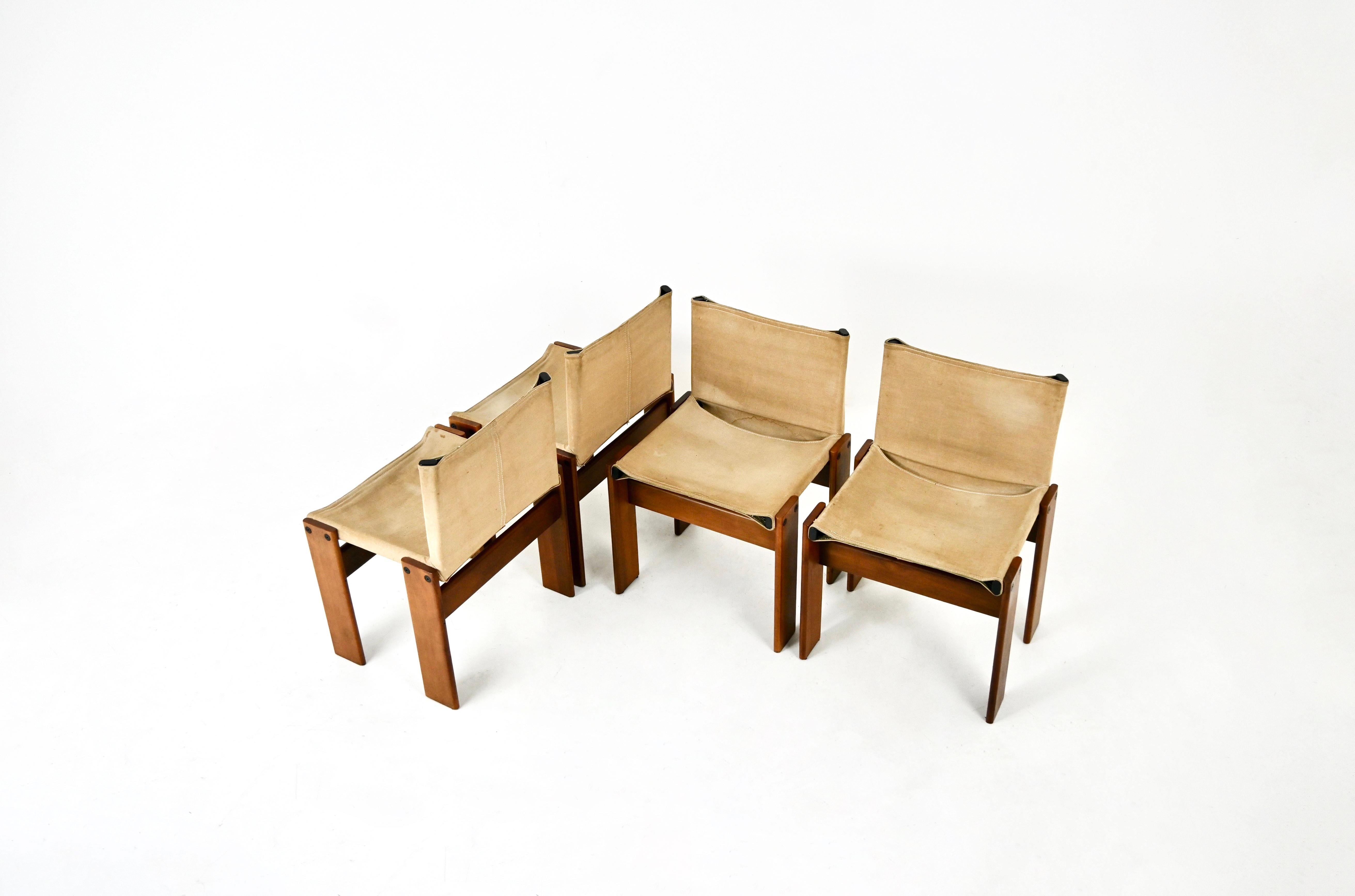 Mid-Century Modern Monk Dining Chairs by Afra & Tobia Scarpa for Molteni, 1970s, set of 4