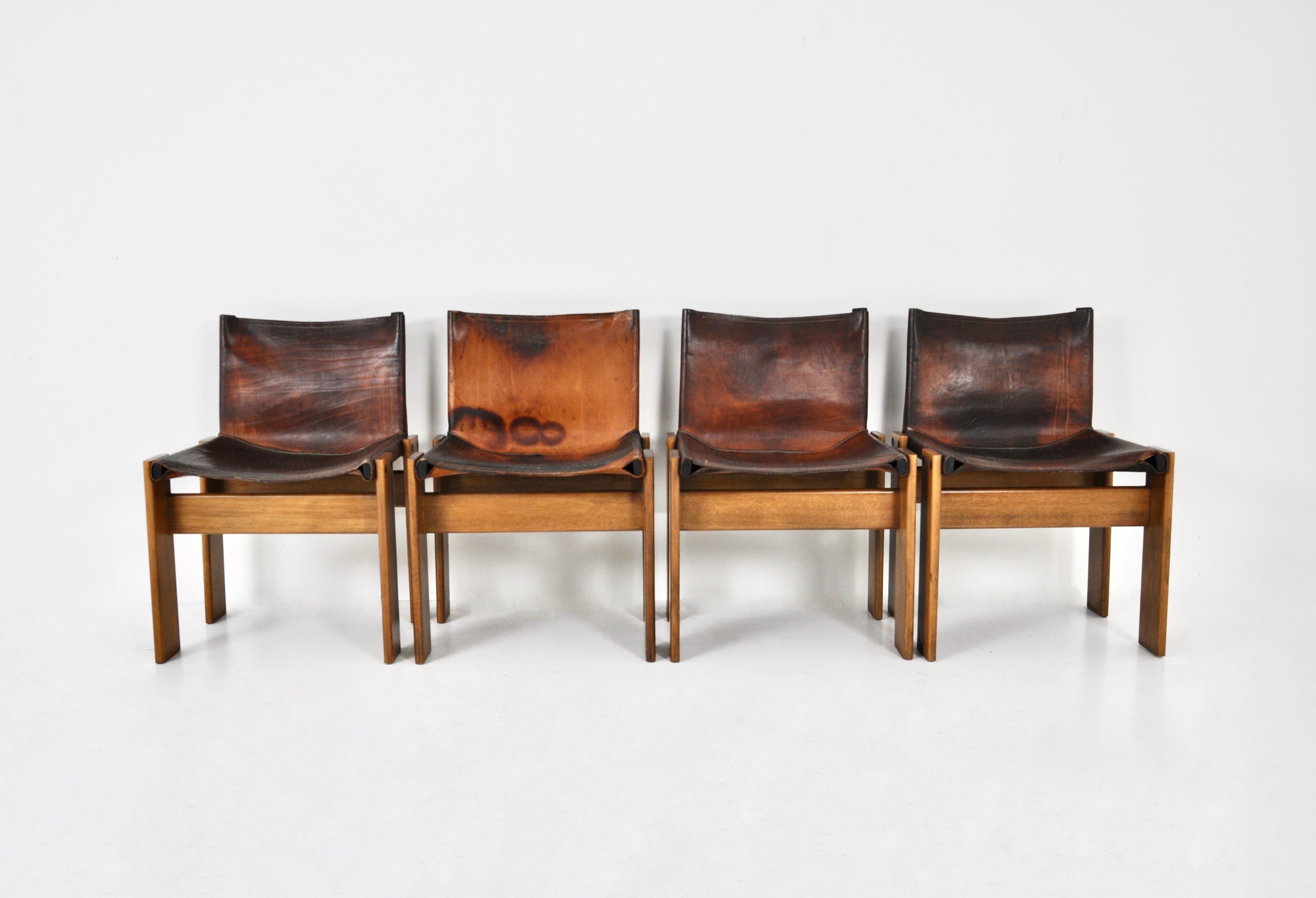 Italian Monk Dining Chairs by Afra & Tobia Scarpa for Molteni, 1970s, Set of 4 For Sale