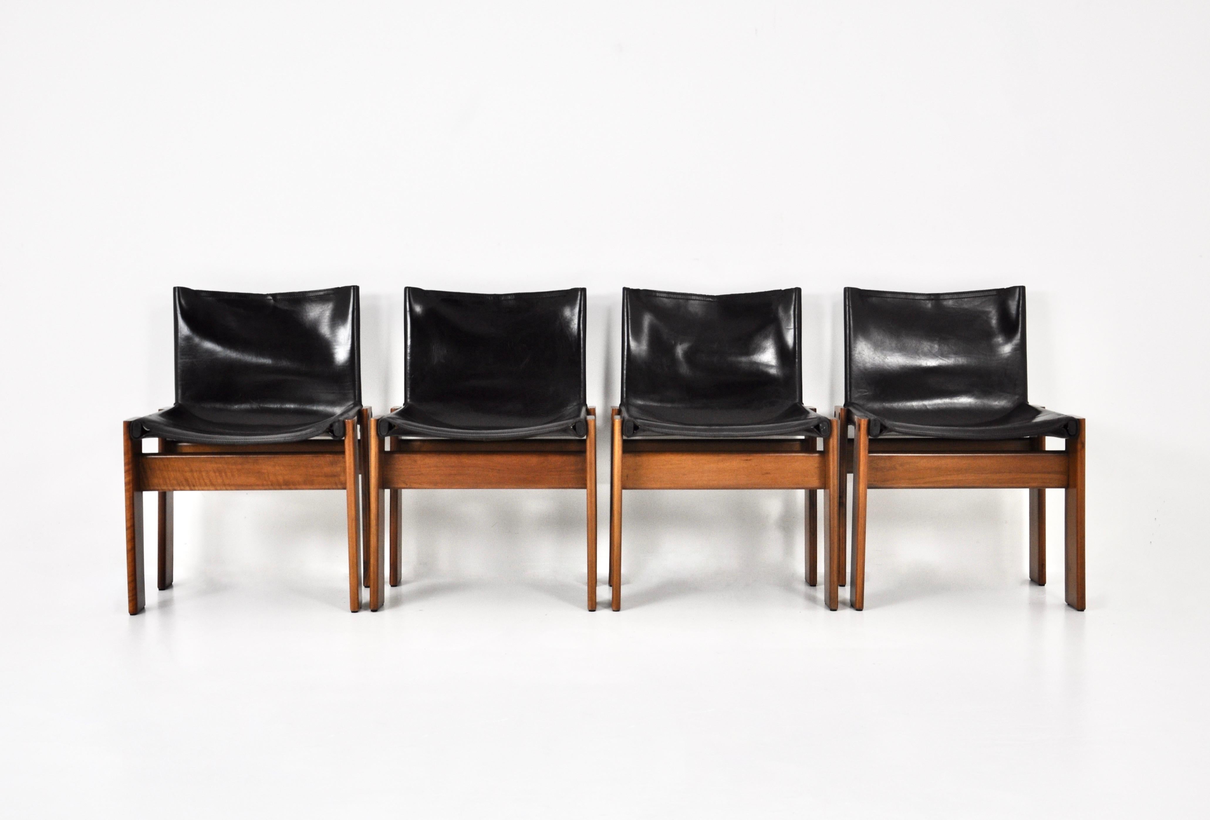 Italian Monk Dining Chairs by Afra & Tobia Scarpa for Molteni, 1970s, Set of 4 For Sale