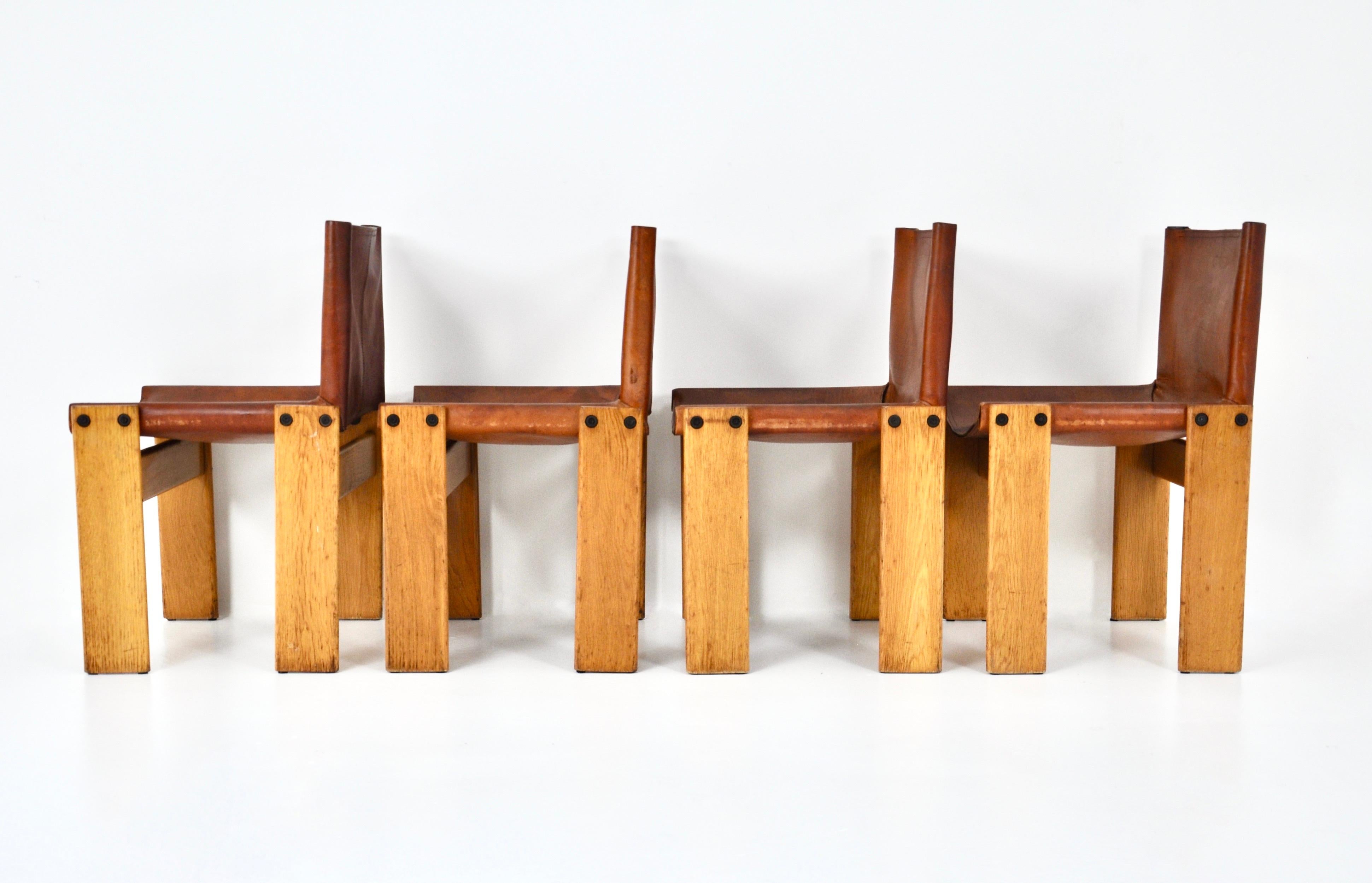 Monk Dining Chairs by Afra & Tobia Scarpa for Molteni, 1970s, Set of 4 In Good Condition In bruxelles, BE