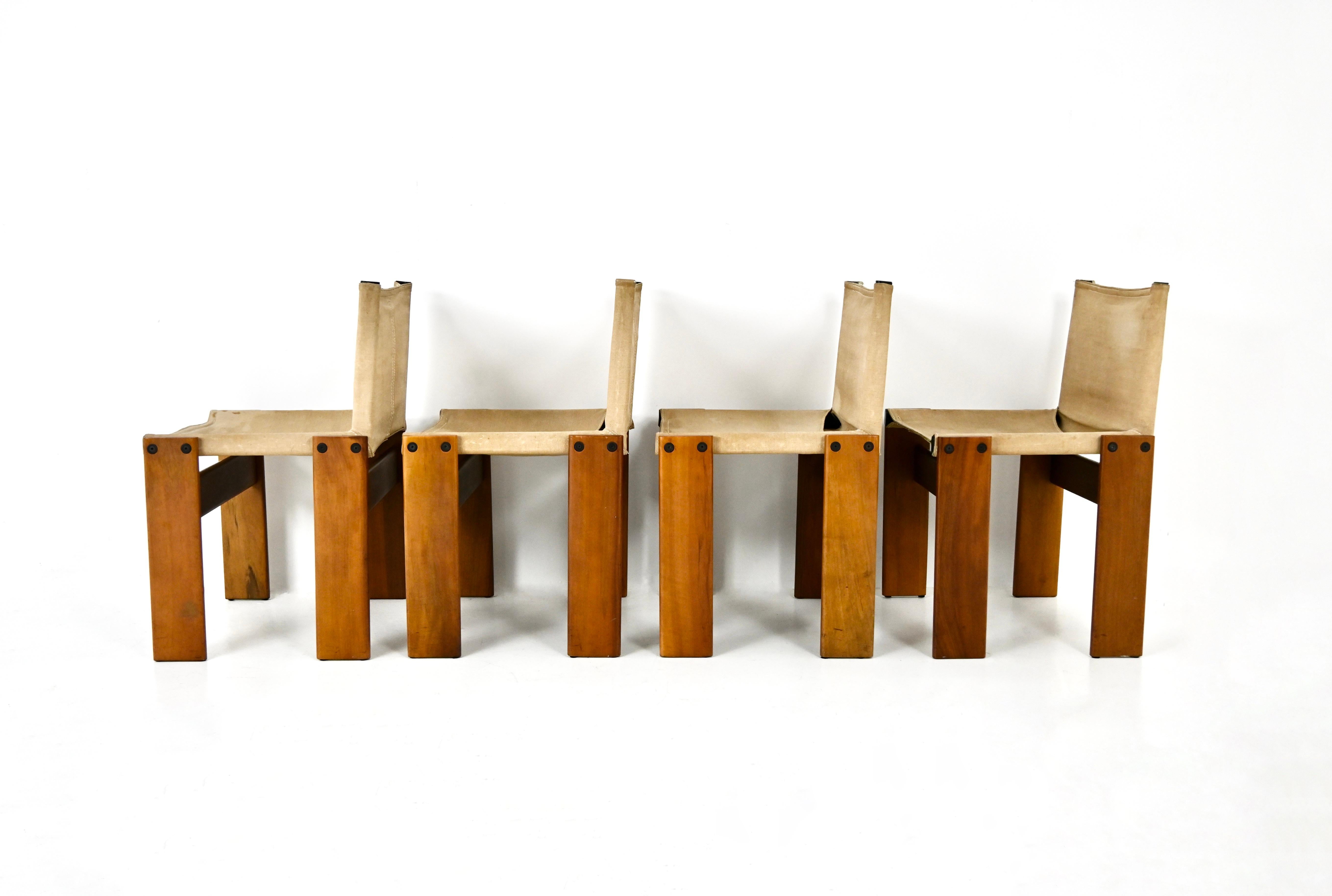 Canvas Monk Dining Chairs by Afra & Tobia Scarpa for Molteni, 1970s, set of 4