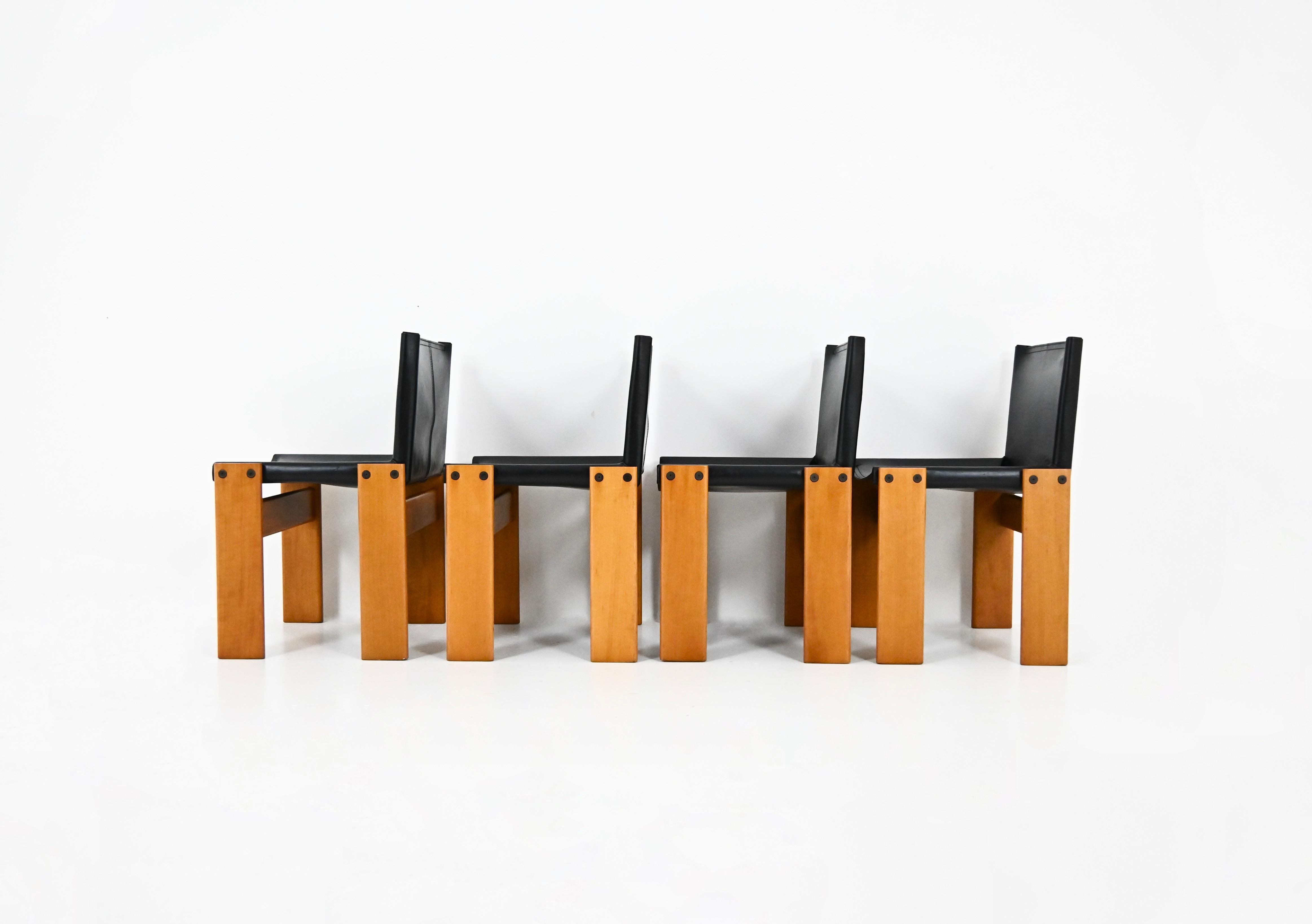 Monk-Esszimmerstühle von Afra & Tobia Scarpa für Molteni, 1970er Jahre, 4er-Set (Leder) im Angebot