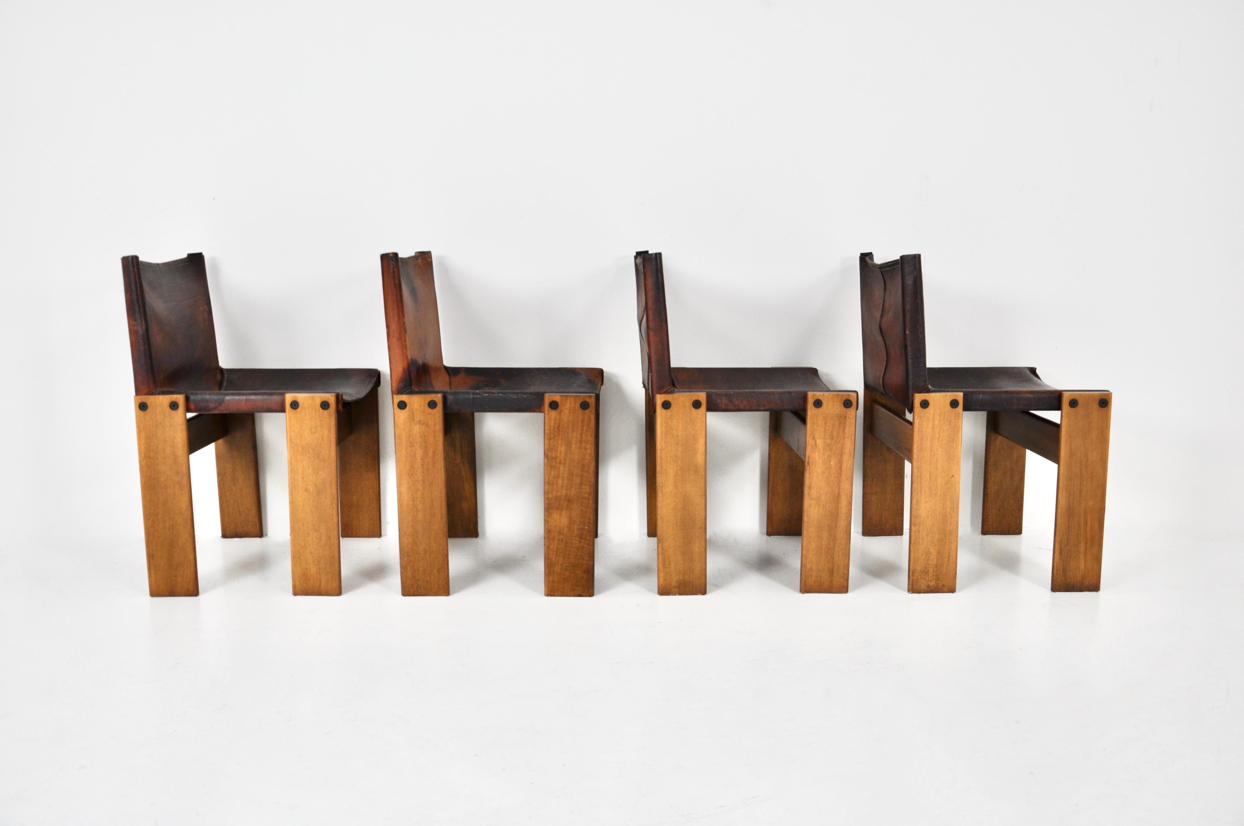 Monk Dining Chairs by Afra & Tobia Scarpa for Molteni, 1970s, Set of 4 For Sale 1