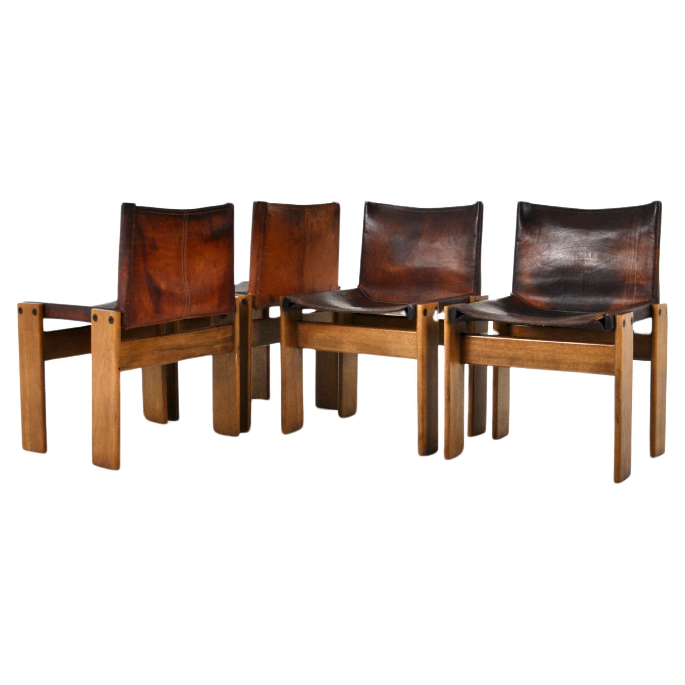 Monk Dining Chairs by Afra & Tobia Scarpa for Molteni, 1970s, Set of 4 For Sale