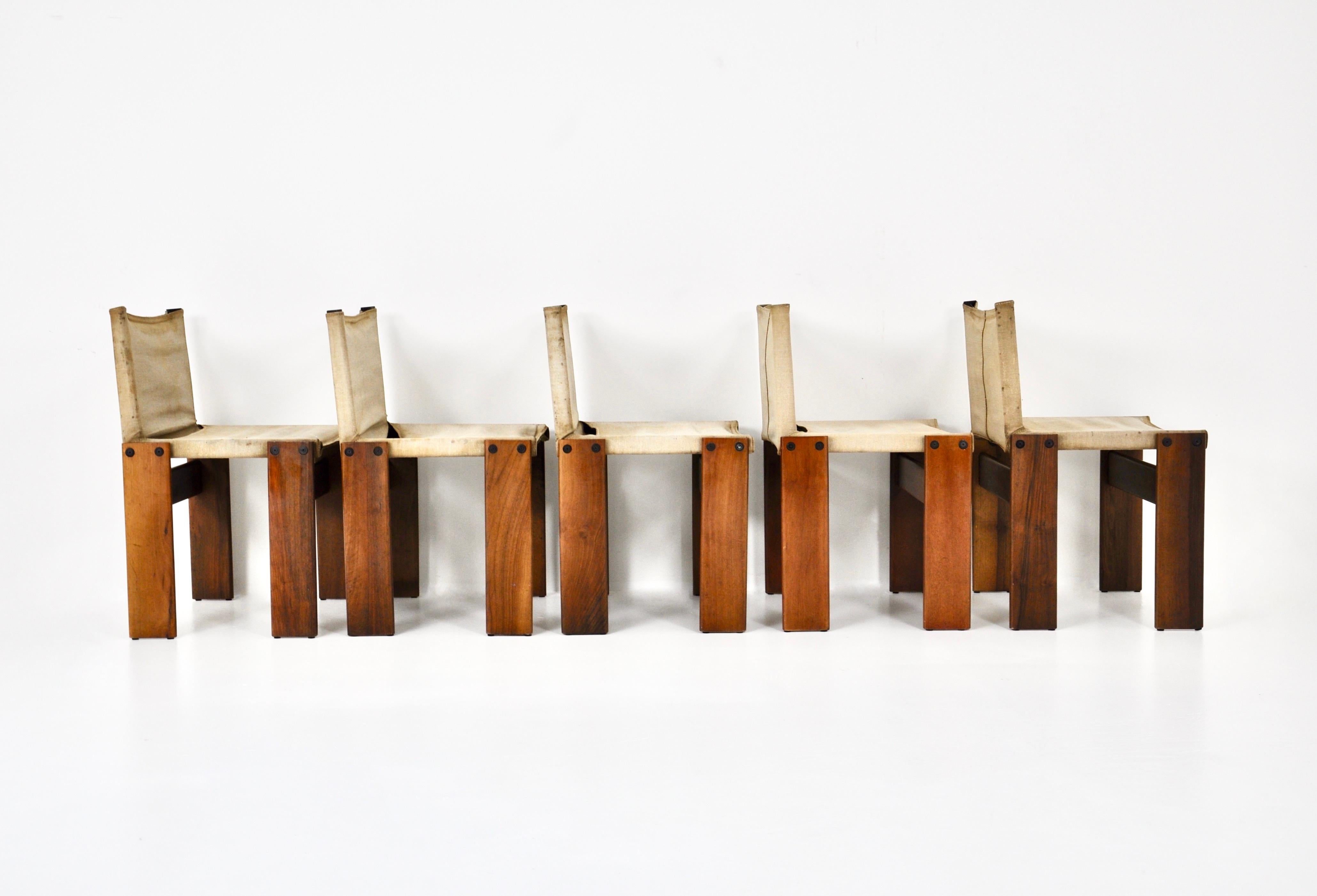 Mid-Century Modern Monk Dining Chairs by Afra & Tobia Scarpa for Molteni, 1970s, set of 5
