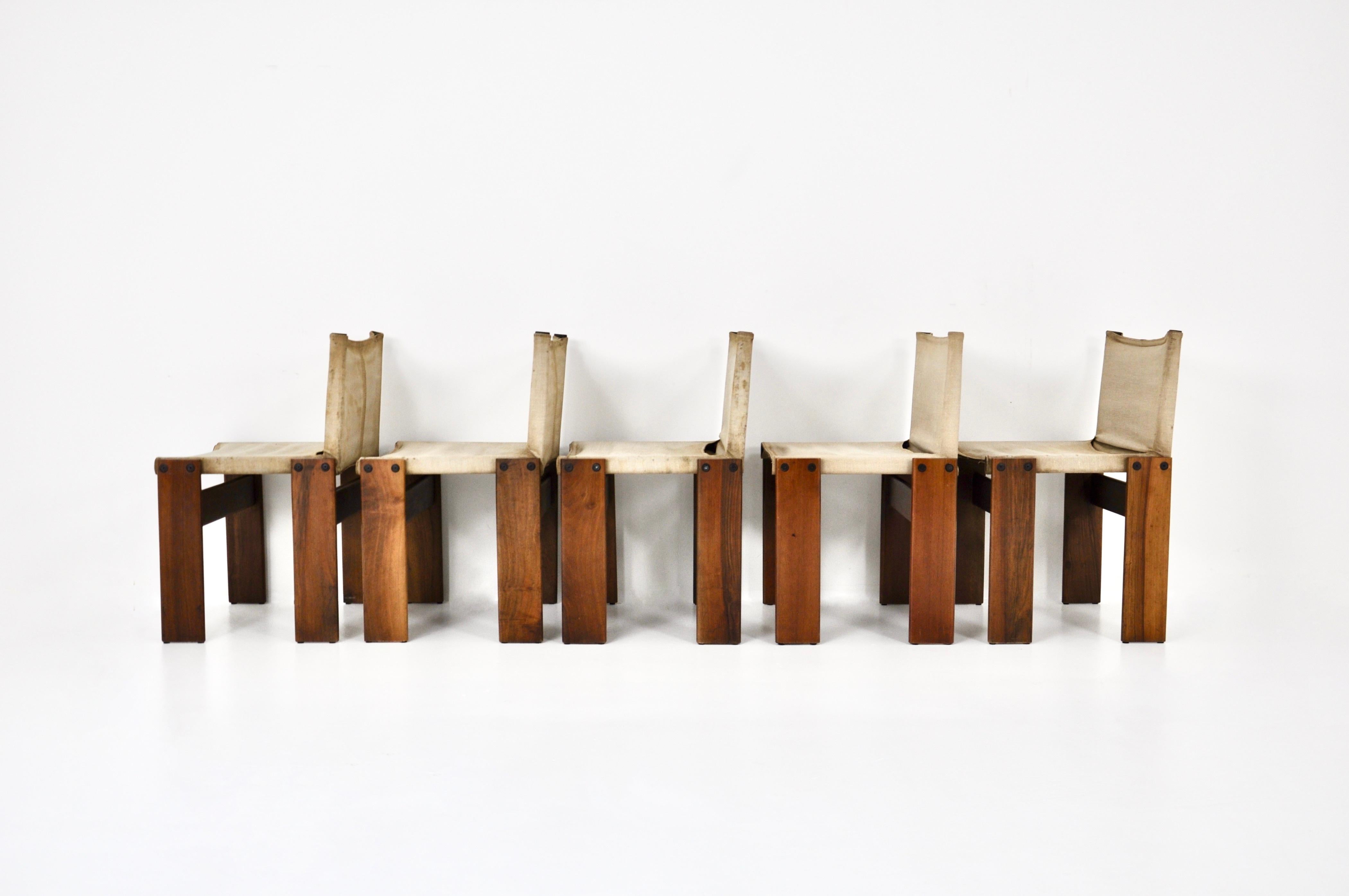 Monk Dining Chairs by Afra & Tobia Scarpa for Molteni, 1970s, set of 5 In Good Condition In bruxelles, BE
