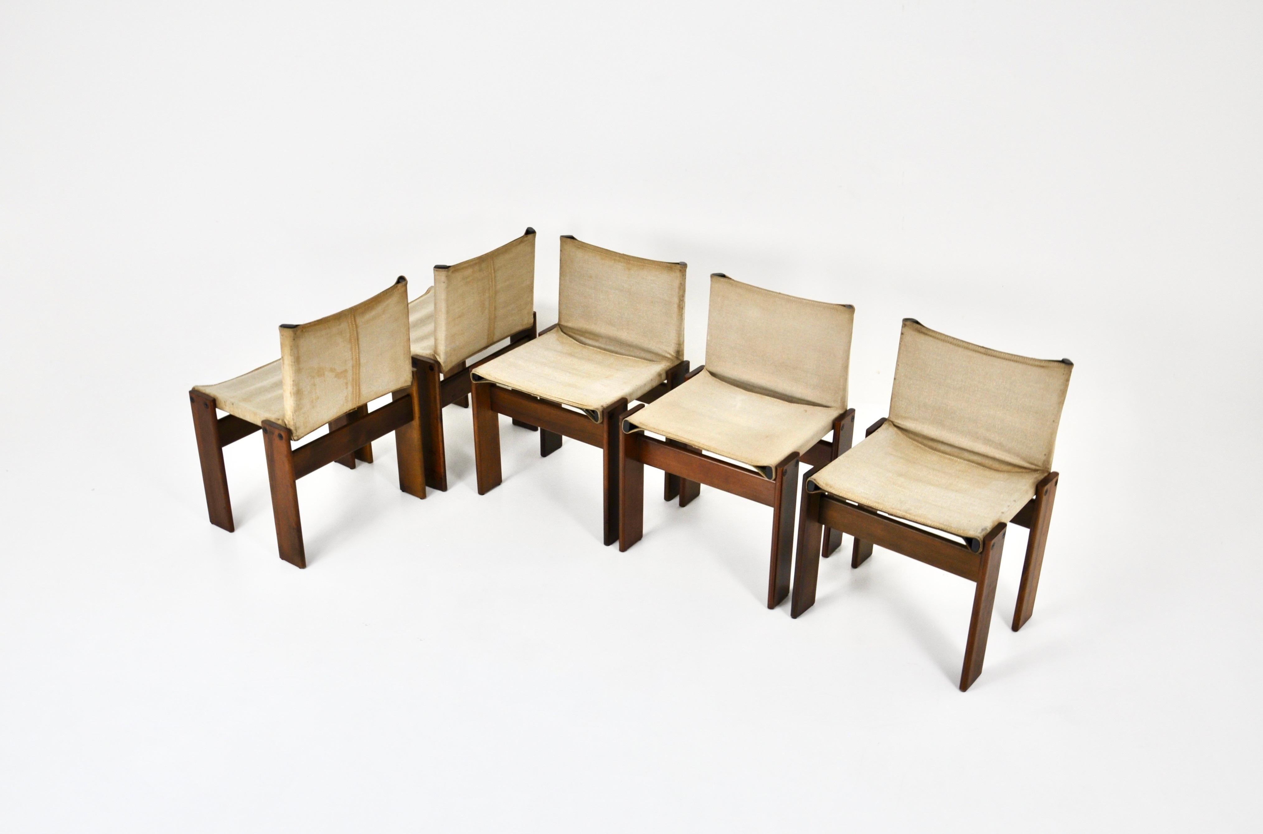 Wood Monk Dining Chairs by Afra & Tobia Scarpa for Molteni, 1970s, set of 5 For Sale