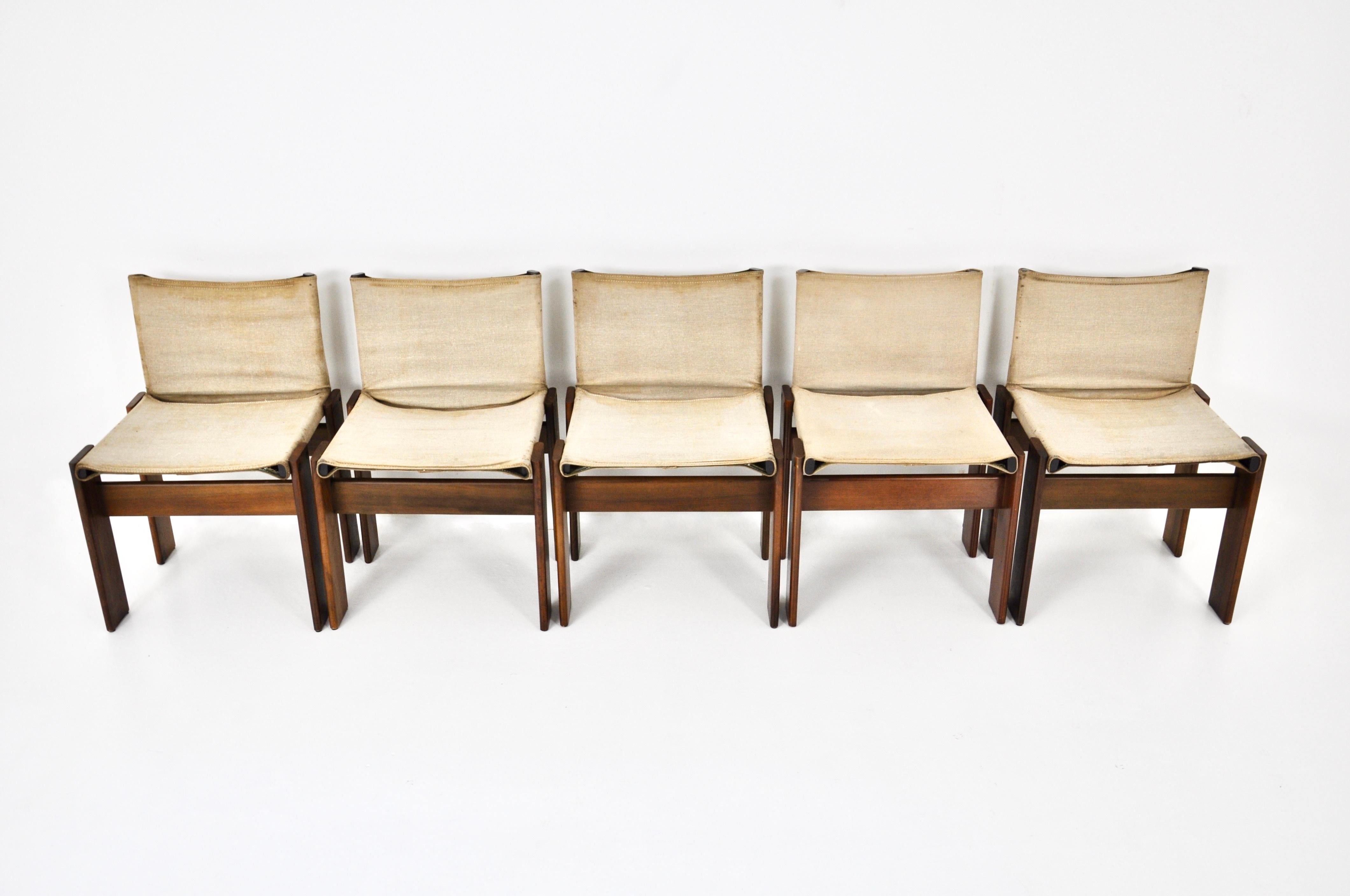 Monk Dining Chairs by Afra & Tobia Scarpa for Molteni, 1970s, set of 5 For Sale 1