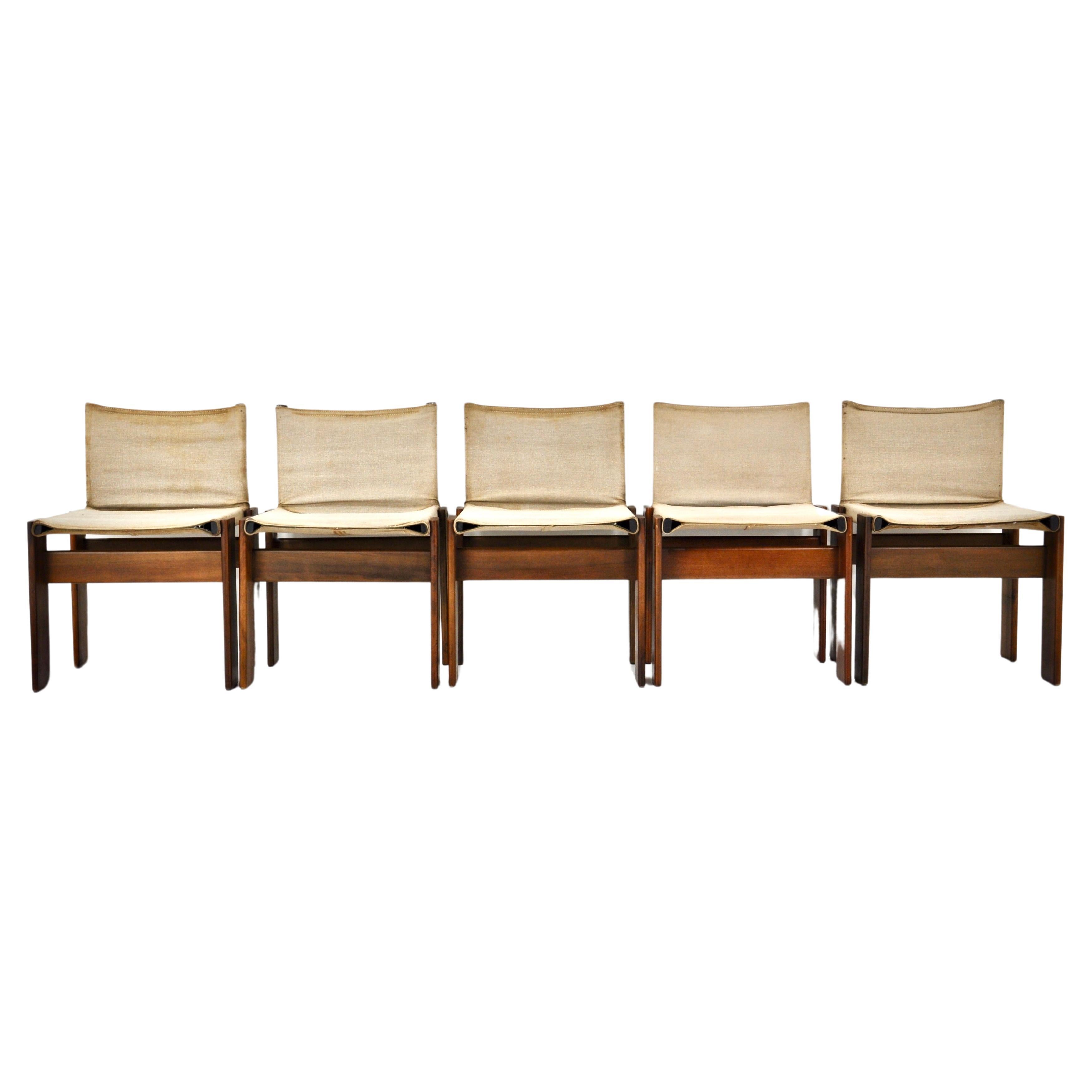 Monk Dining Chairs by Afra & Tobia Scarpa for Molteni, 1970s, set of 5 For Sale