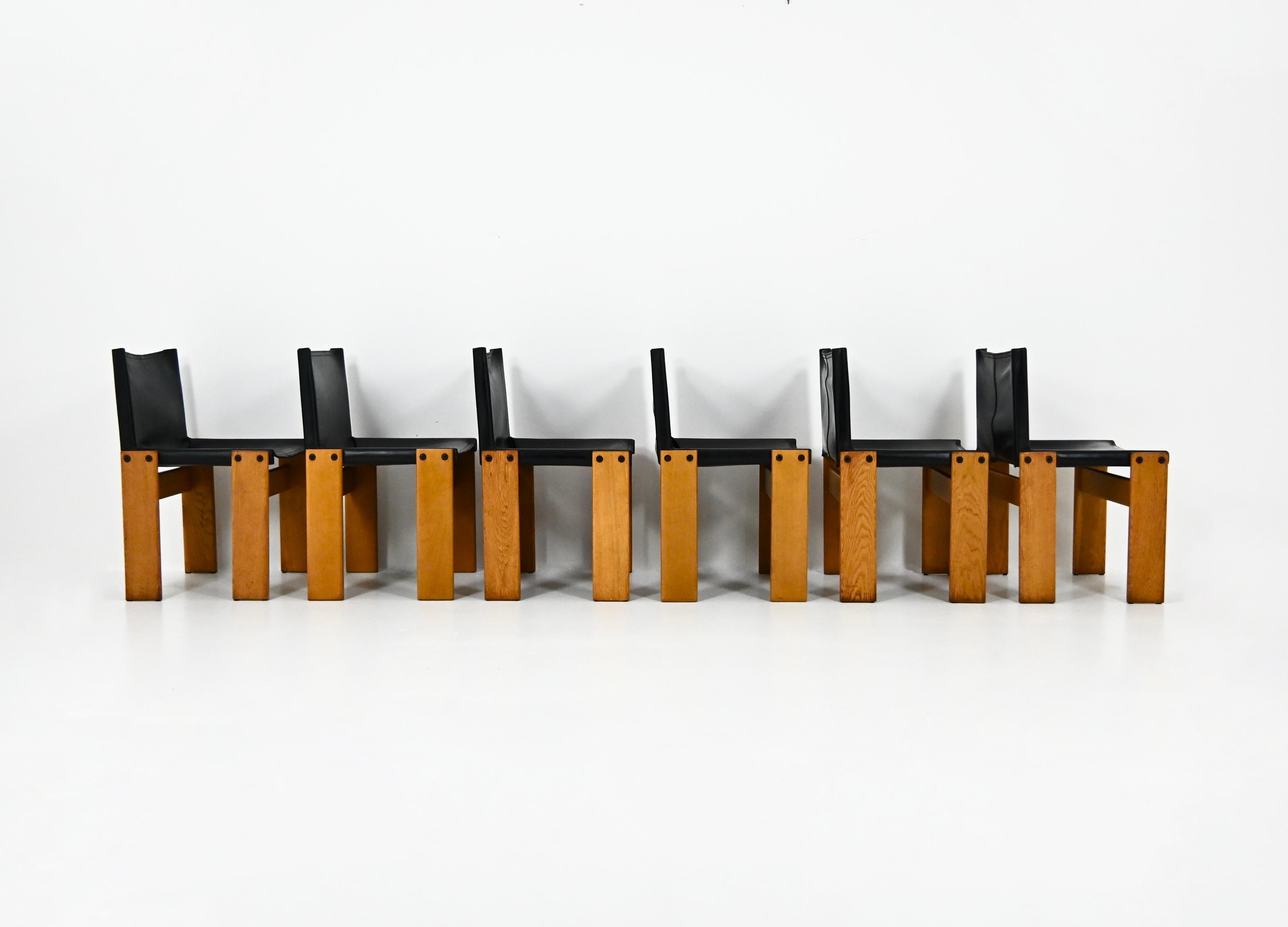 Monk Dining Chairs by Afra & Tobia Scarpa for Molteni, 1970s, Set of 6 In condizioni buone in vendita a bruxelles, BE