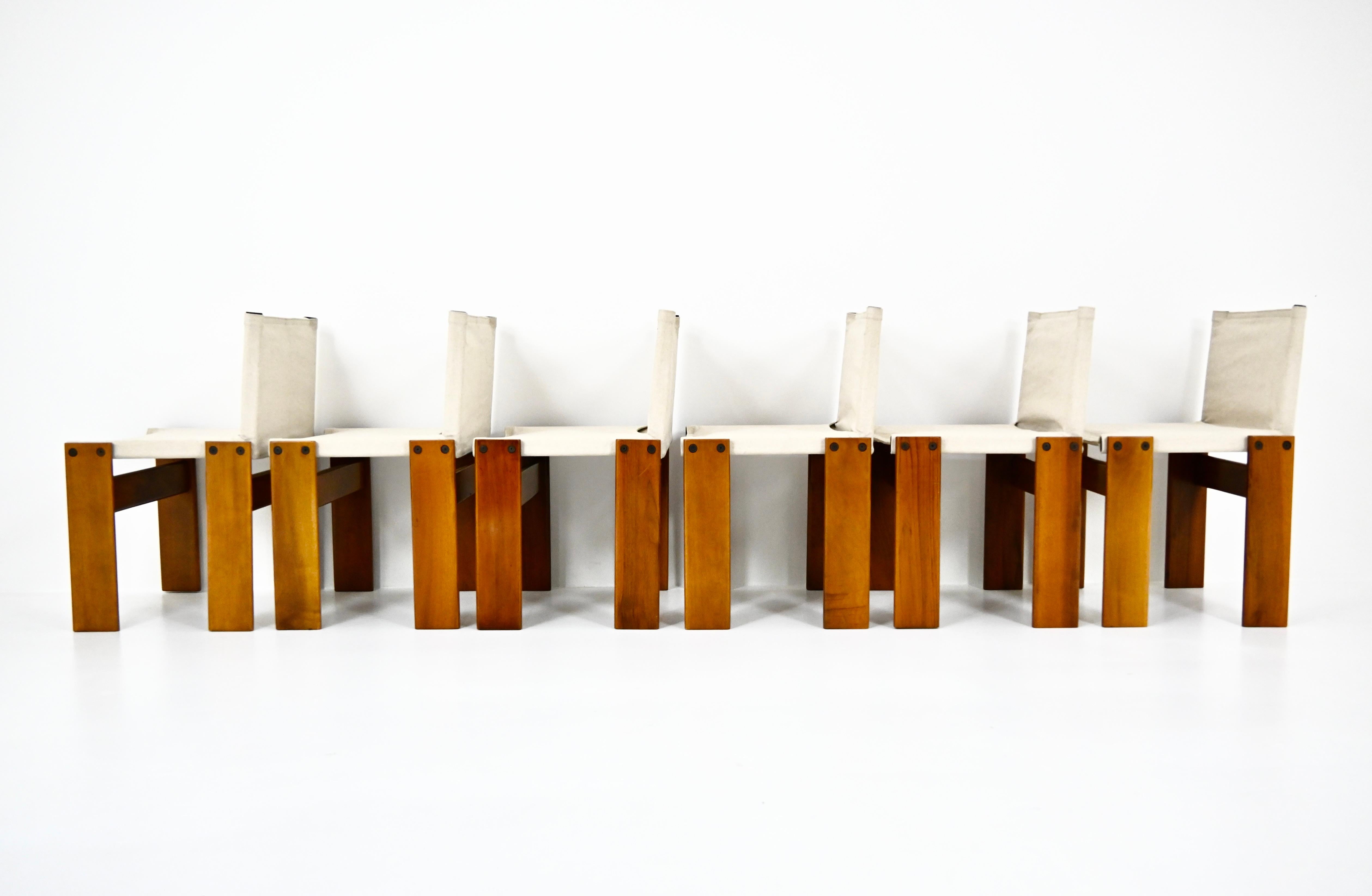 Sillas de comedor Monk de Afra & Tobia Scarpa para Molteni, años 70, juego de 6 Lienzo en venta