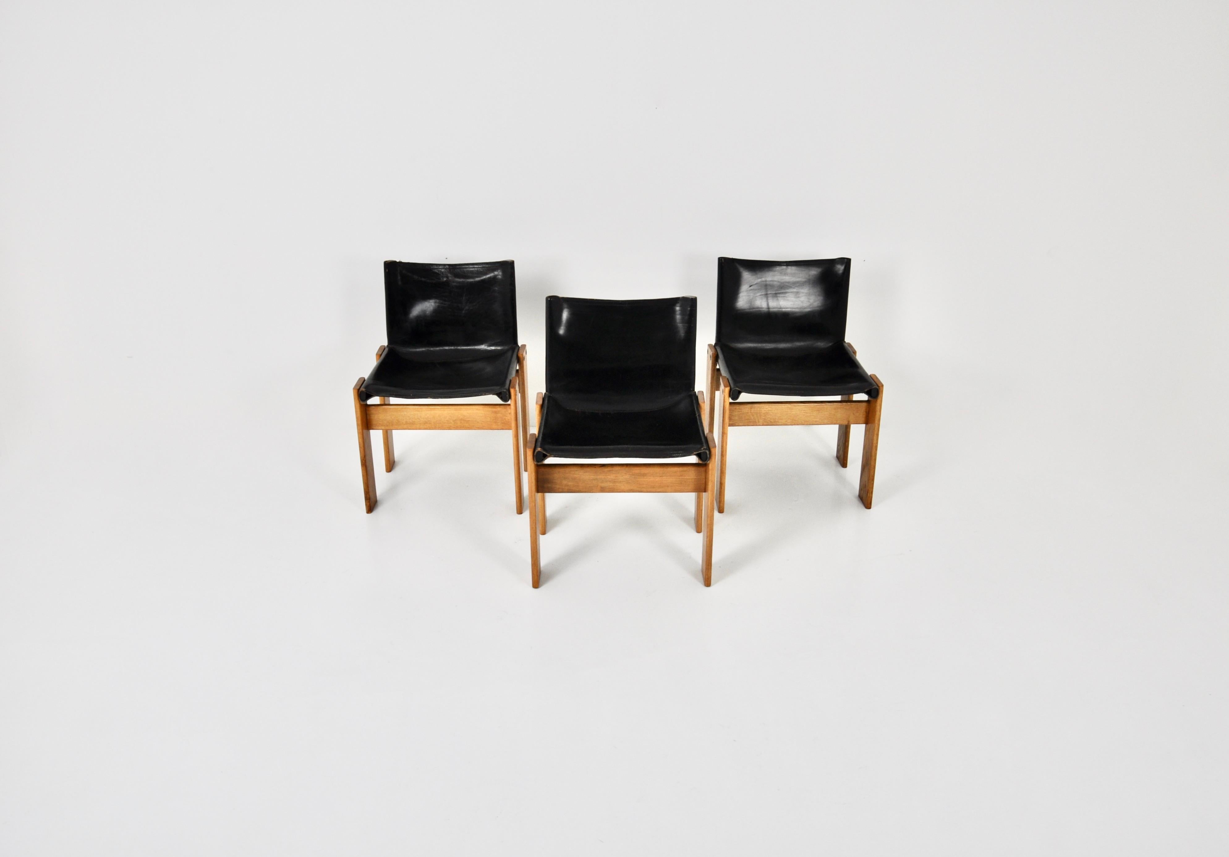 Mid-Century Modern Monk Dinning Chairs by Afra & Tobia Scarpa for Molteni, 1970s Set of 3