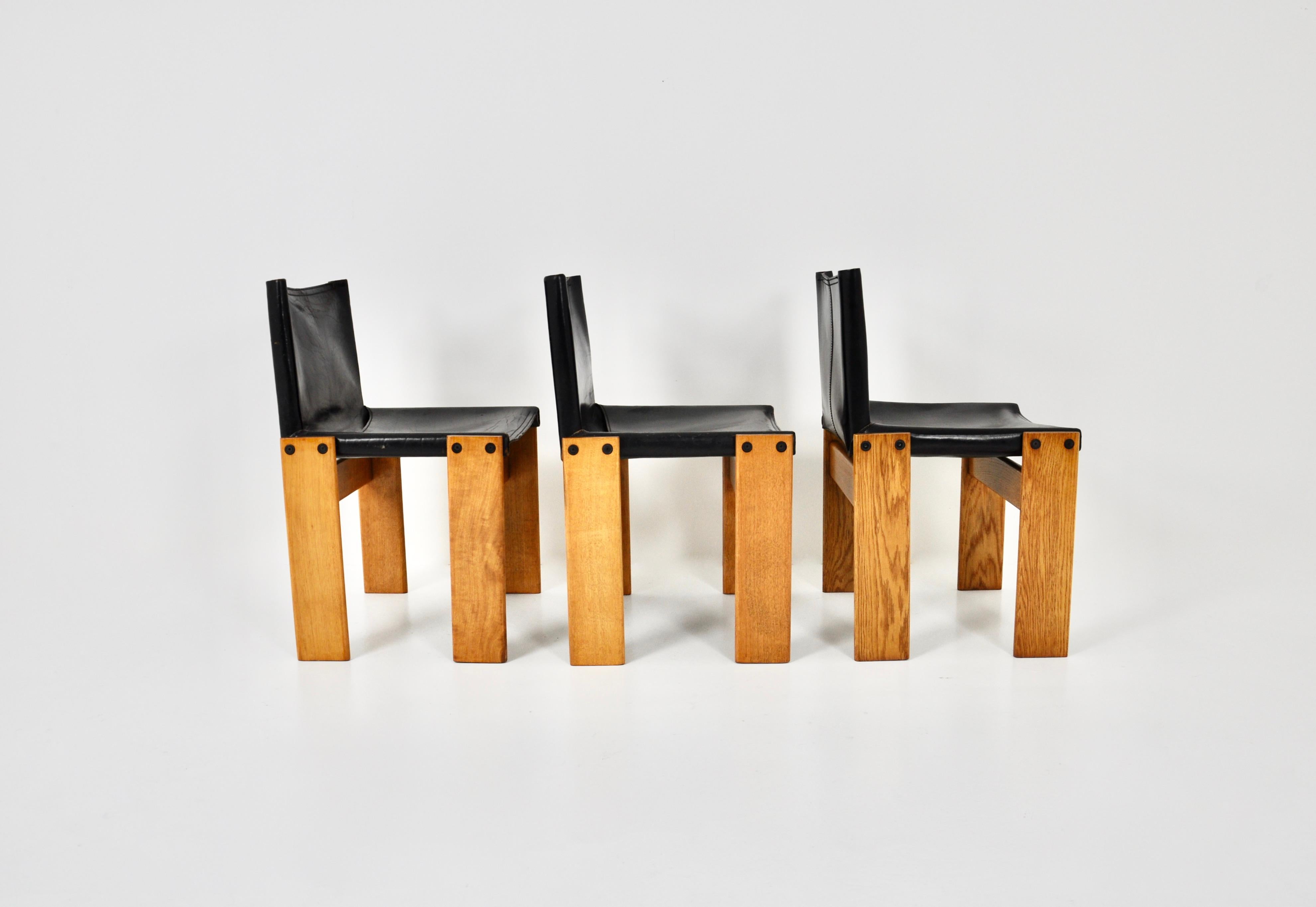 Late 20th Century Monk Dinning Chairs by Afra & Tobia Scarpa for Molteni, 1970s Set of 3