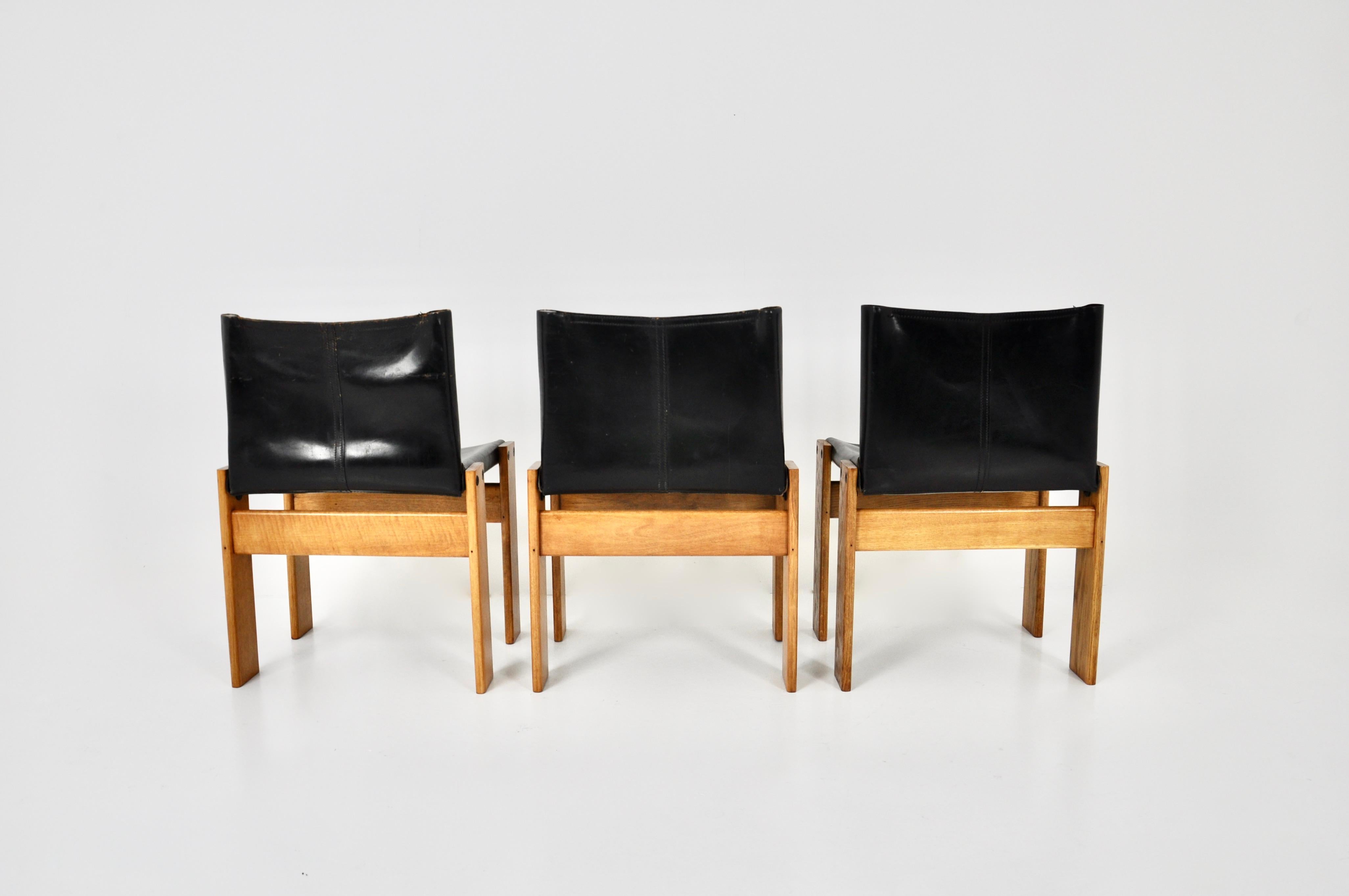 Leather Monk Dinning Chairs by Afra & Tobia Scarpa for Molteni, 1970s Set of 3