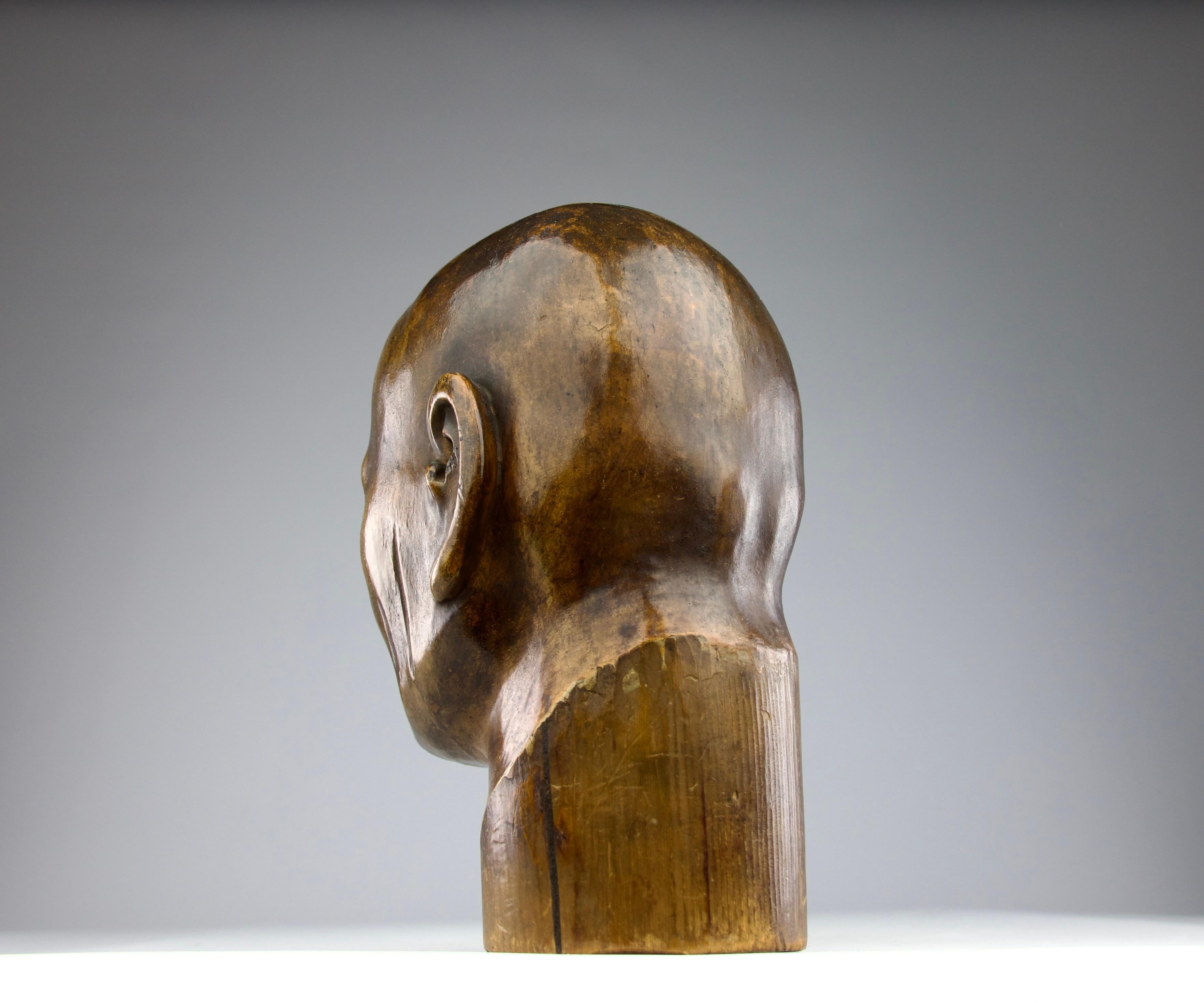 Monk Head Bamboo and Glass Sculpture, Japan 19th Century, Edo Period For Sale 1